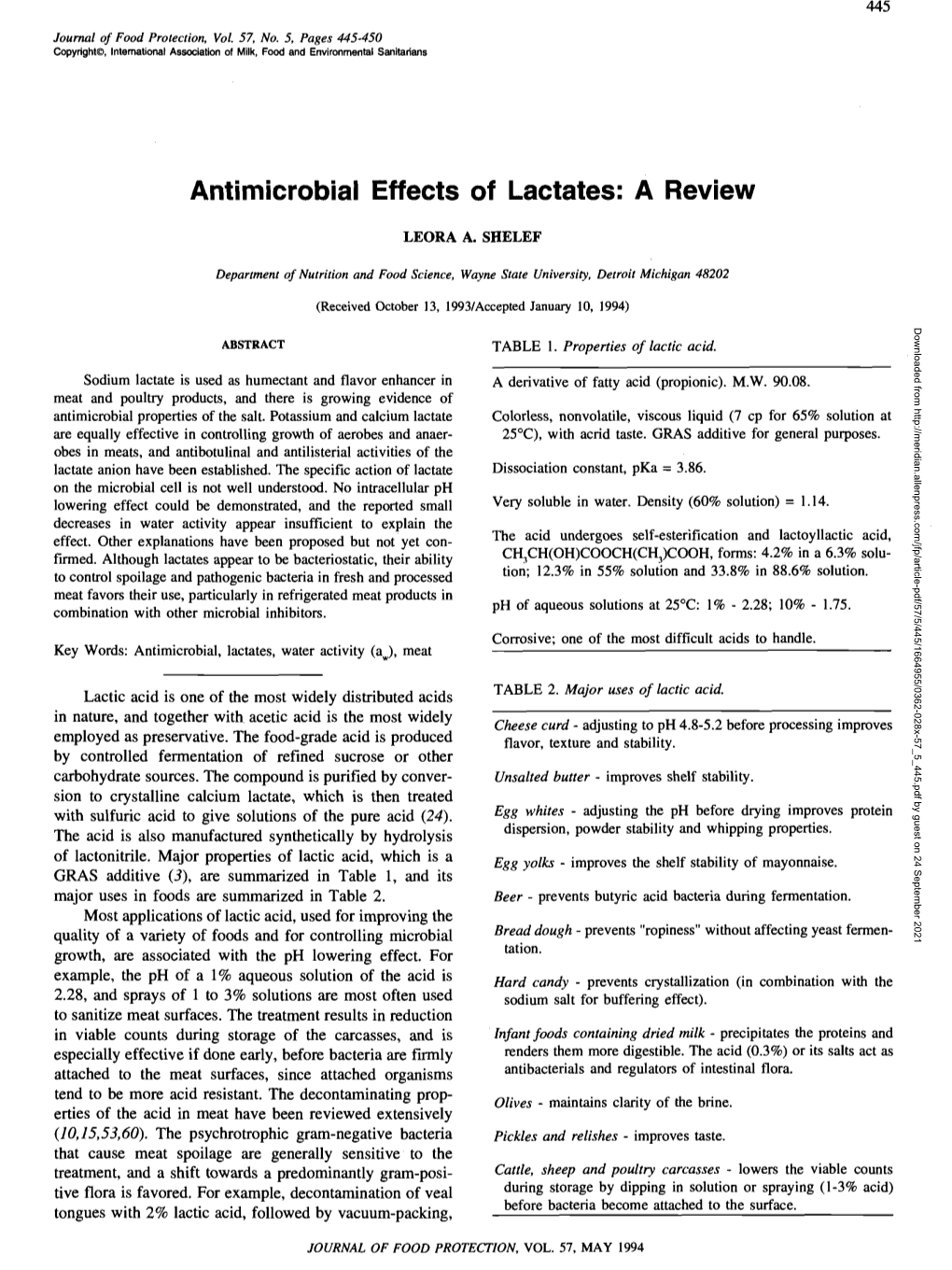 Antimicrobial Effects of Lactates: a Review