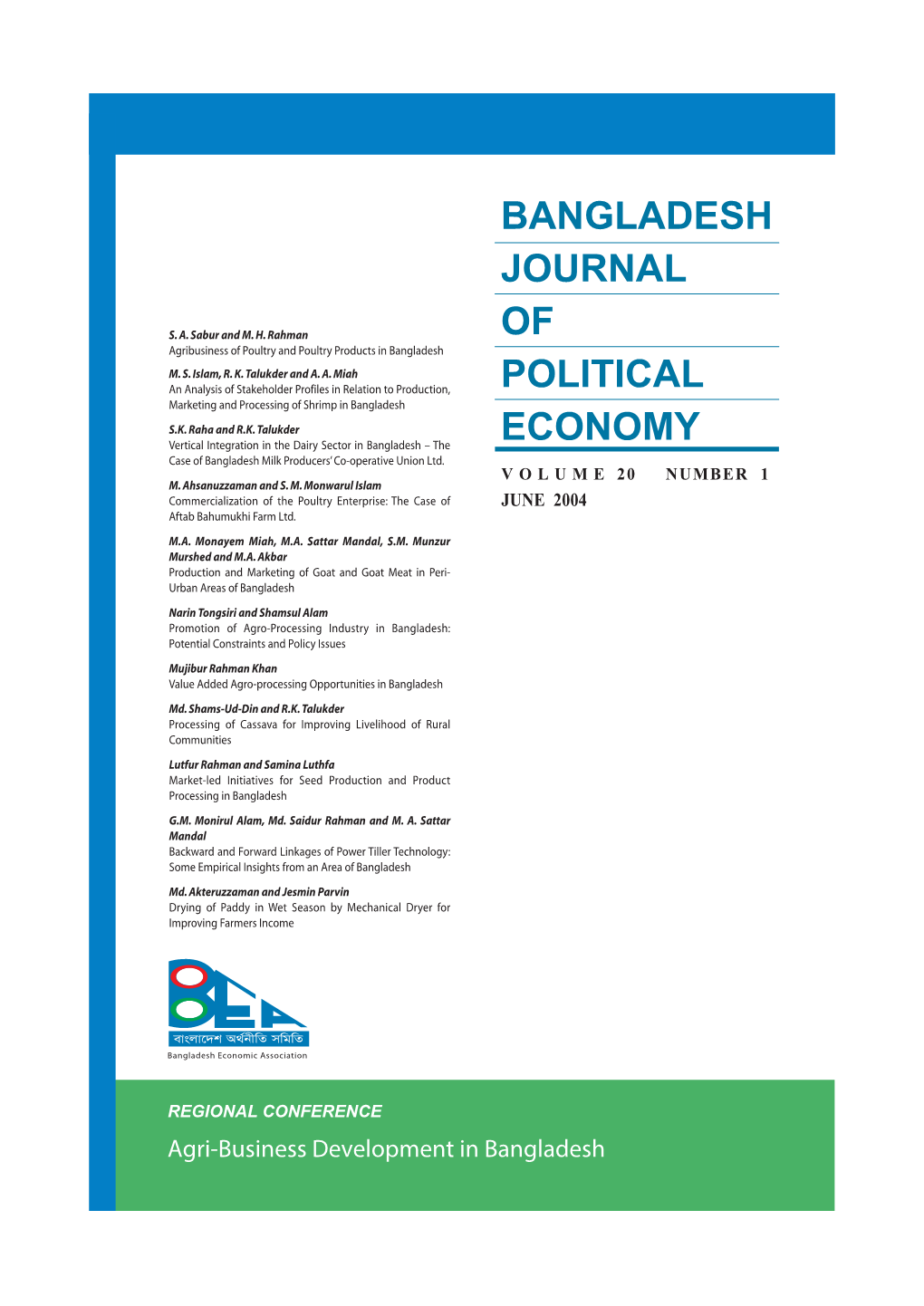 Bangladesh Journal of Political Economy VOLUME 20, NUMBER 1, JUNE 2004