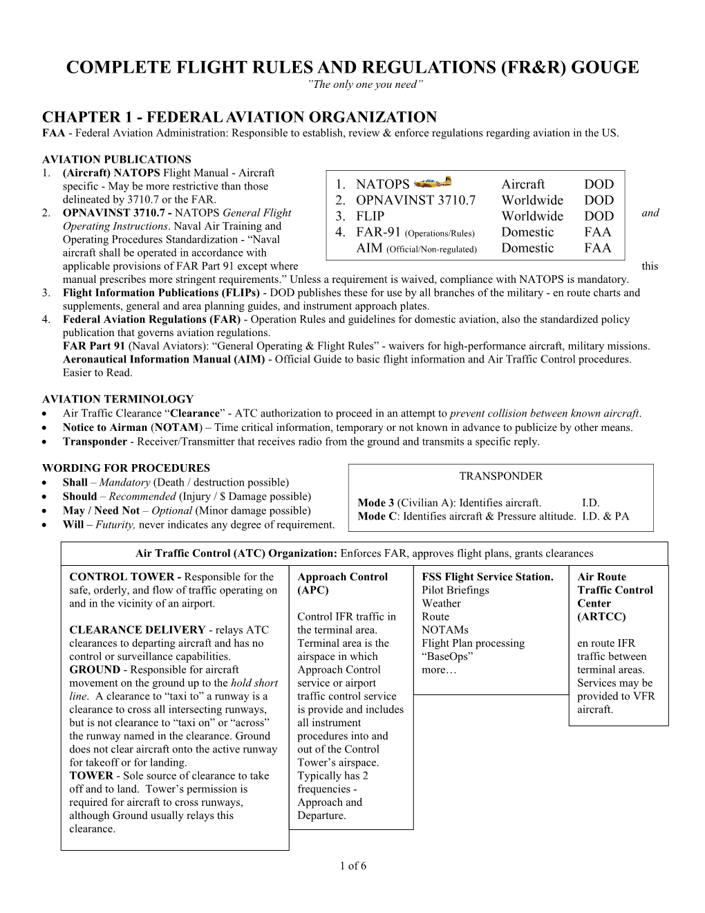 Flight Rules and Regulations