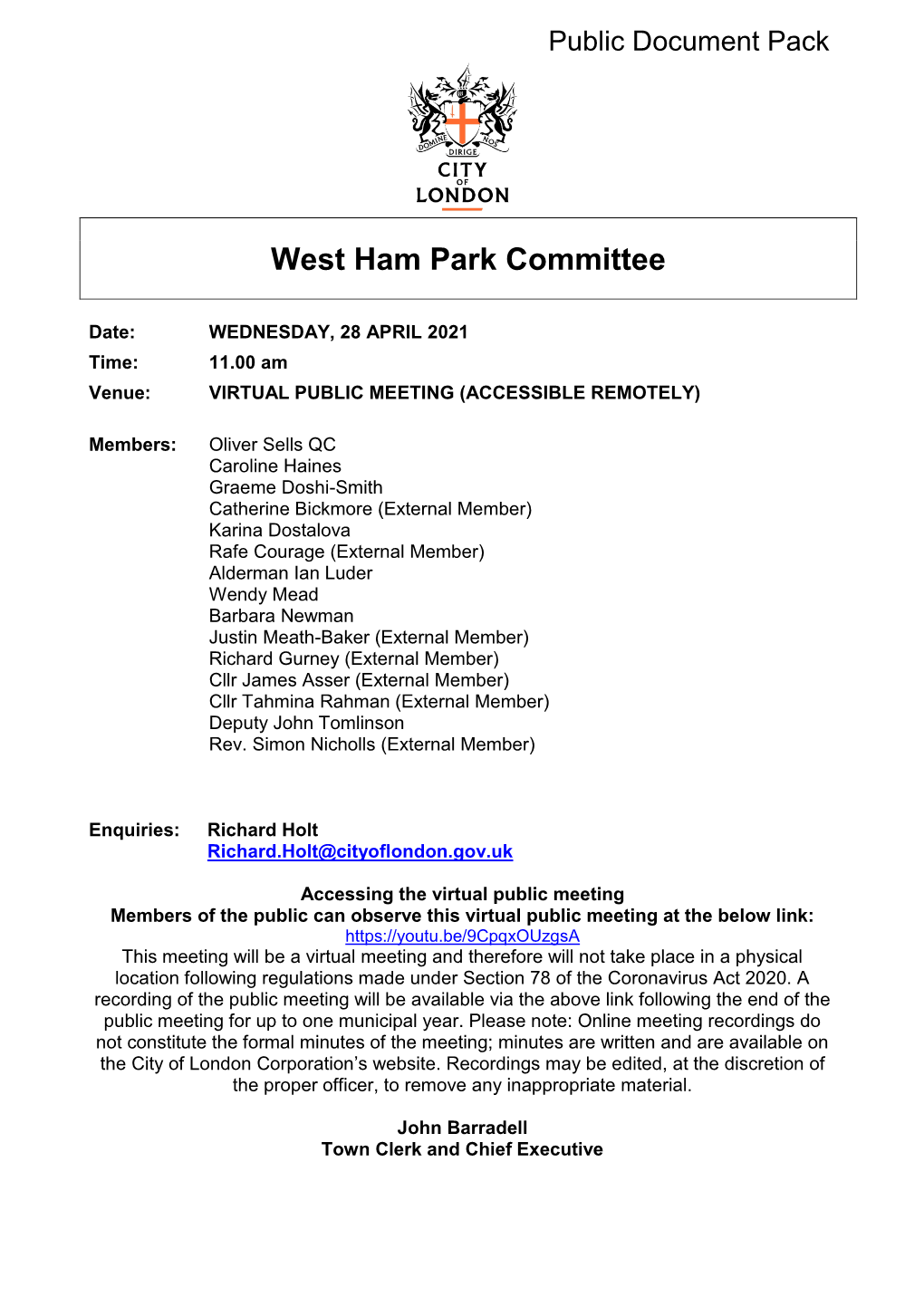 (Public Pack)Agenda Document for West Ham Park
