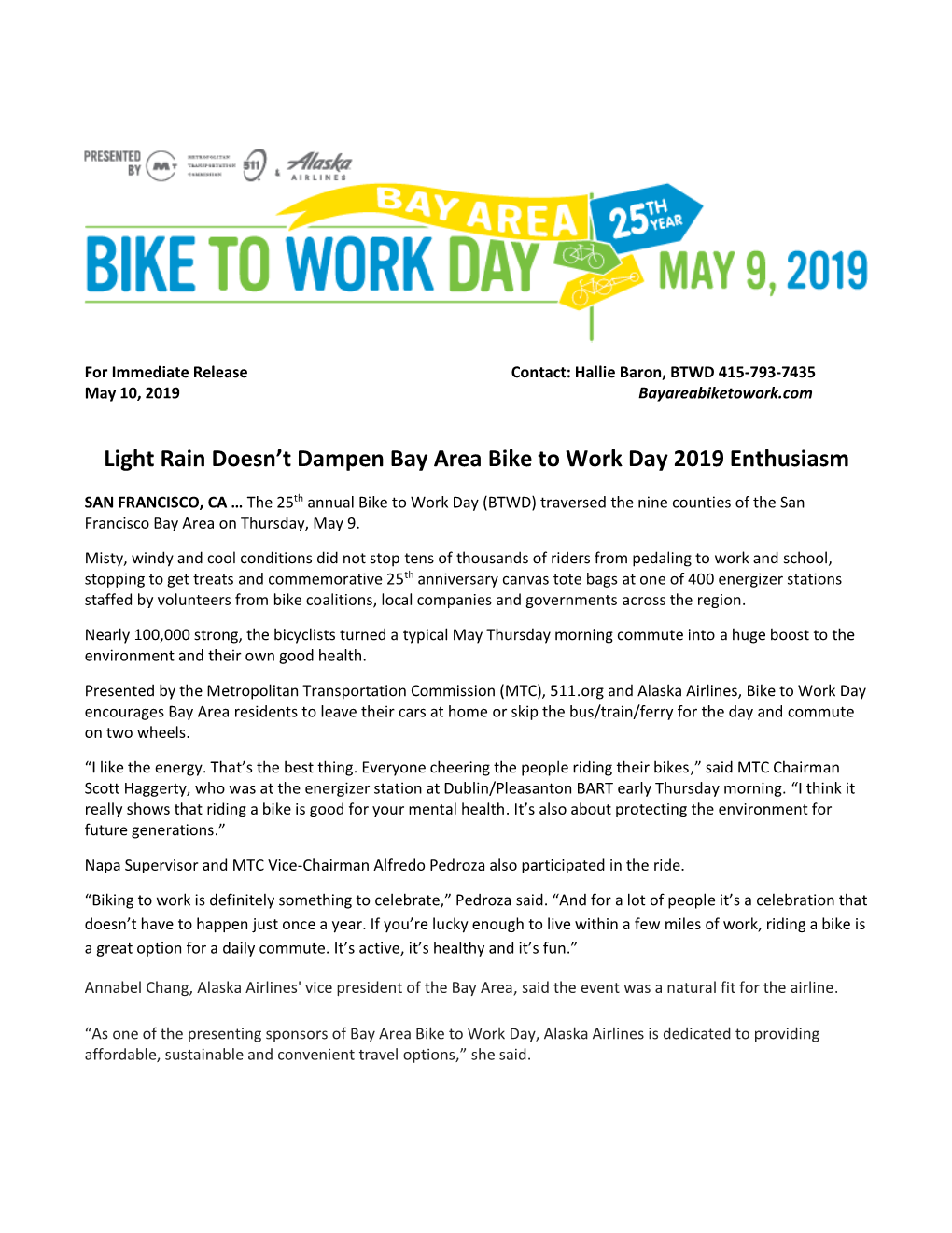 Light Rain Doesn't Dampen Bay Area Bike to Work Day 2019 Enthusiasm