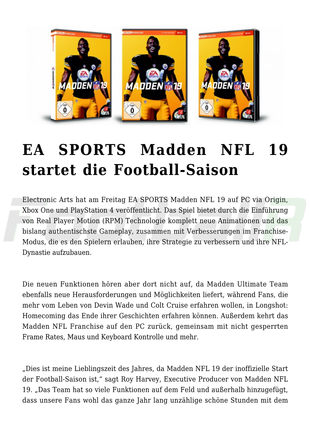 EA SPORTS Madden NFL 19 Startet Die Football-Saison