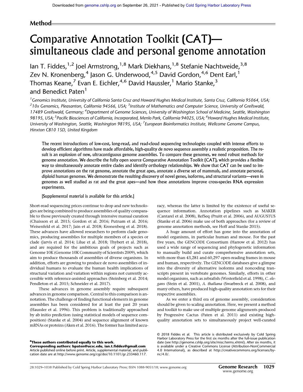 Comparative Annotation Toolkit (CAT)— Simultaneous Clade and Personal Genome Annotation
