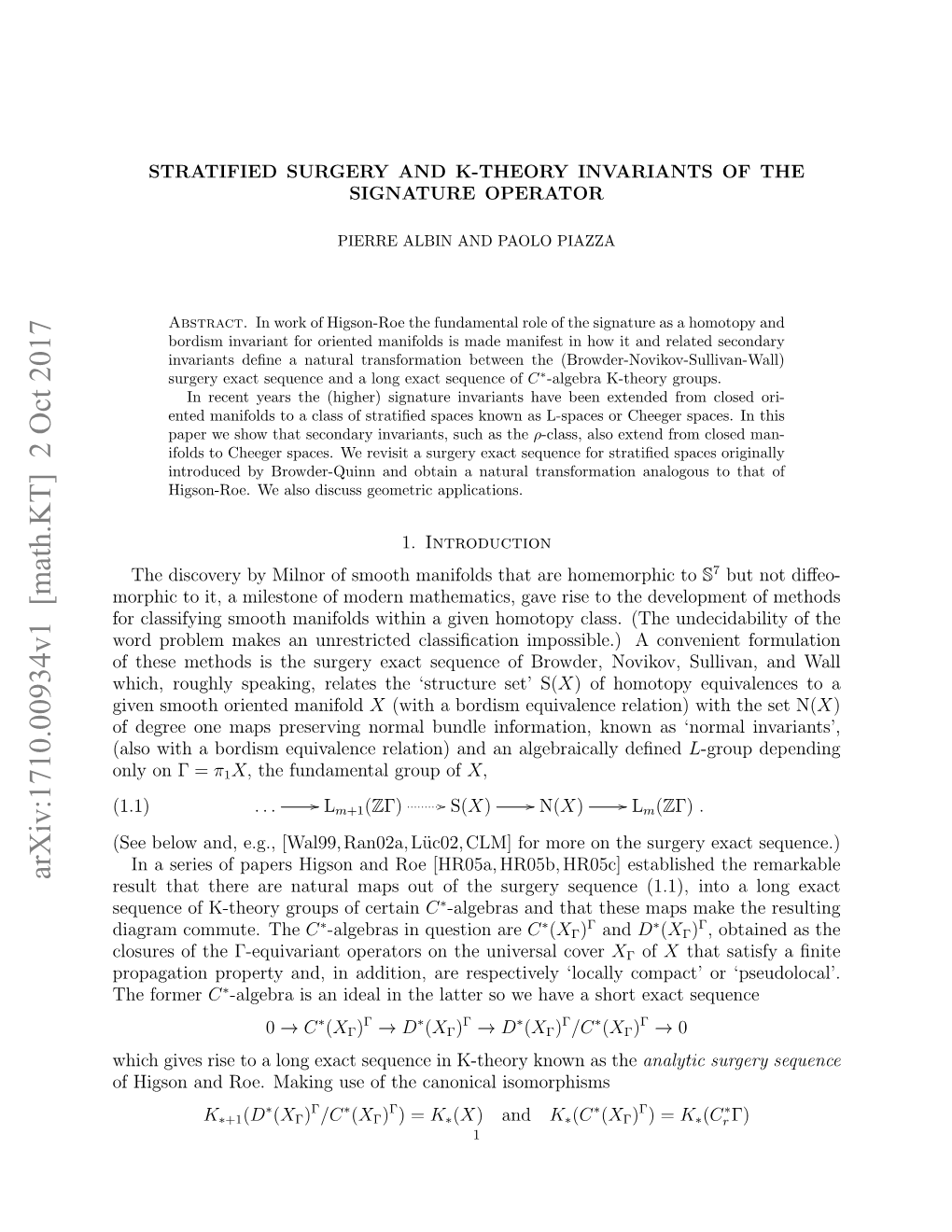 Stratified Surgery and K-Theory Invariants of the Signature Operator