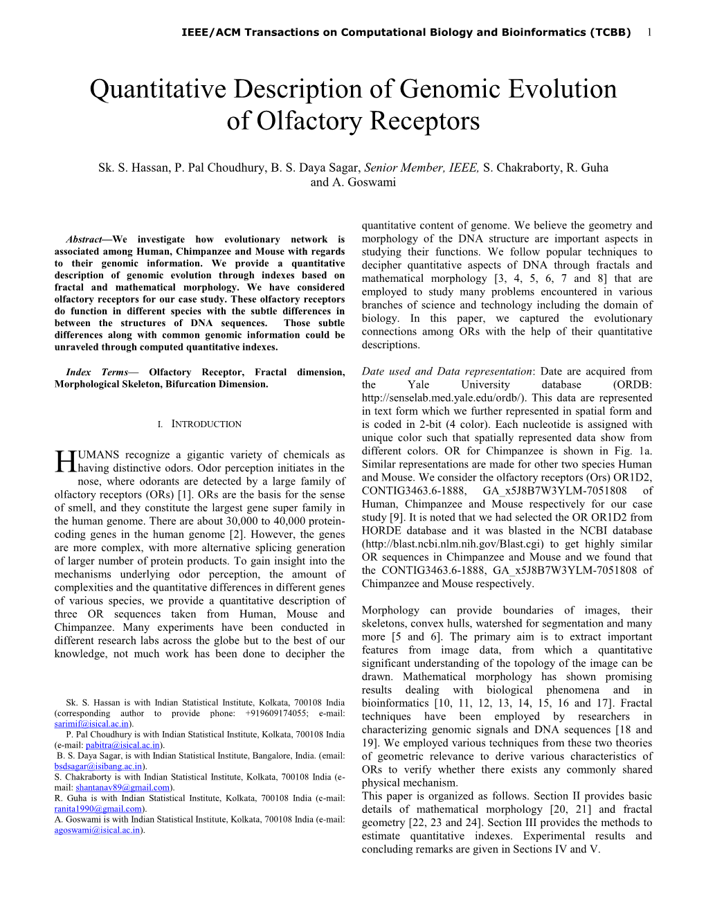 Quantitative Description of Genomic Evolution of Olfactory Receptors