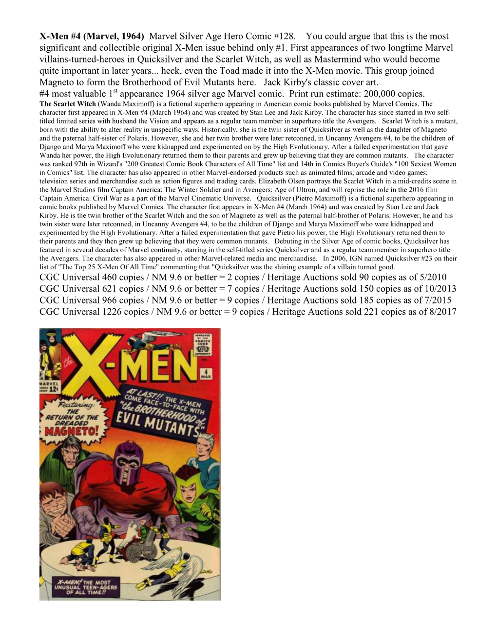 X-Men #4 (Marvel, 1964) Marvel Silver Age Hero Comic #128