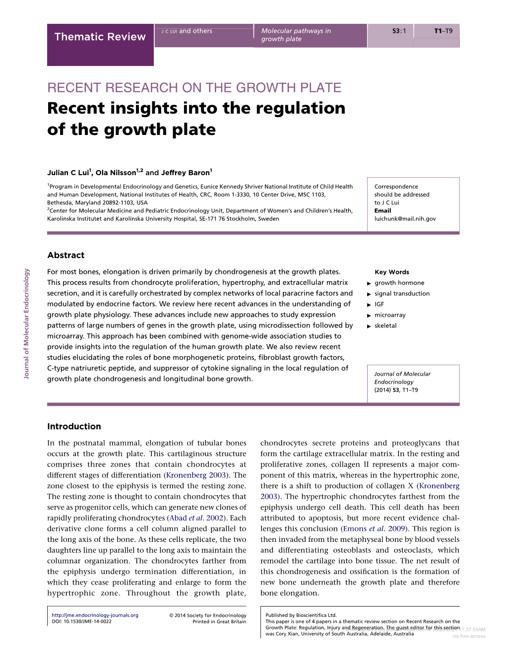 Recent Insights Into the Regulation of the Growth Plate