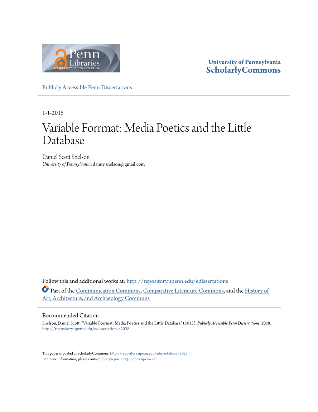 Variable Format: Media Poetics and the Little Database