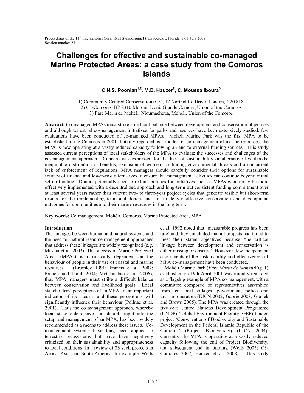 Challenges for Effective and Sustainable Co-Managed Marine Protected Areas: a Case Study from the Comoros Islands