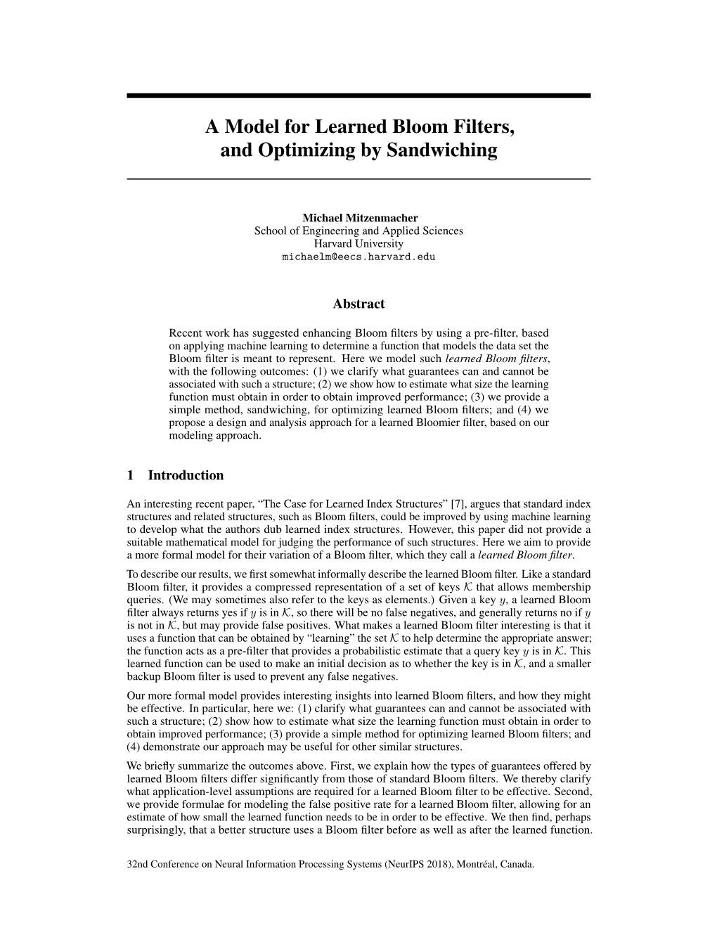 A Model for Learned Bloom Filters and Optimizing by Sandwiching