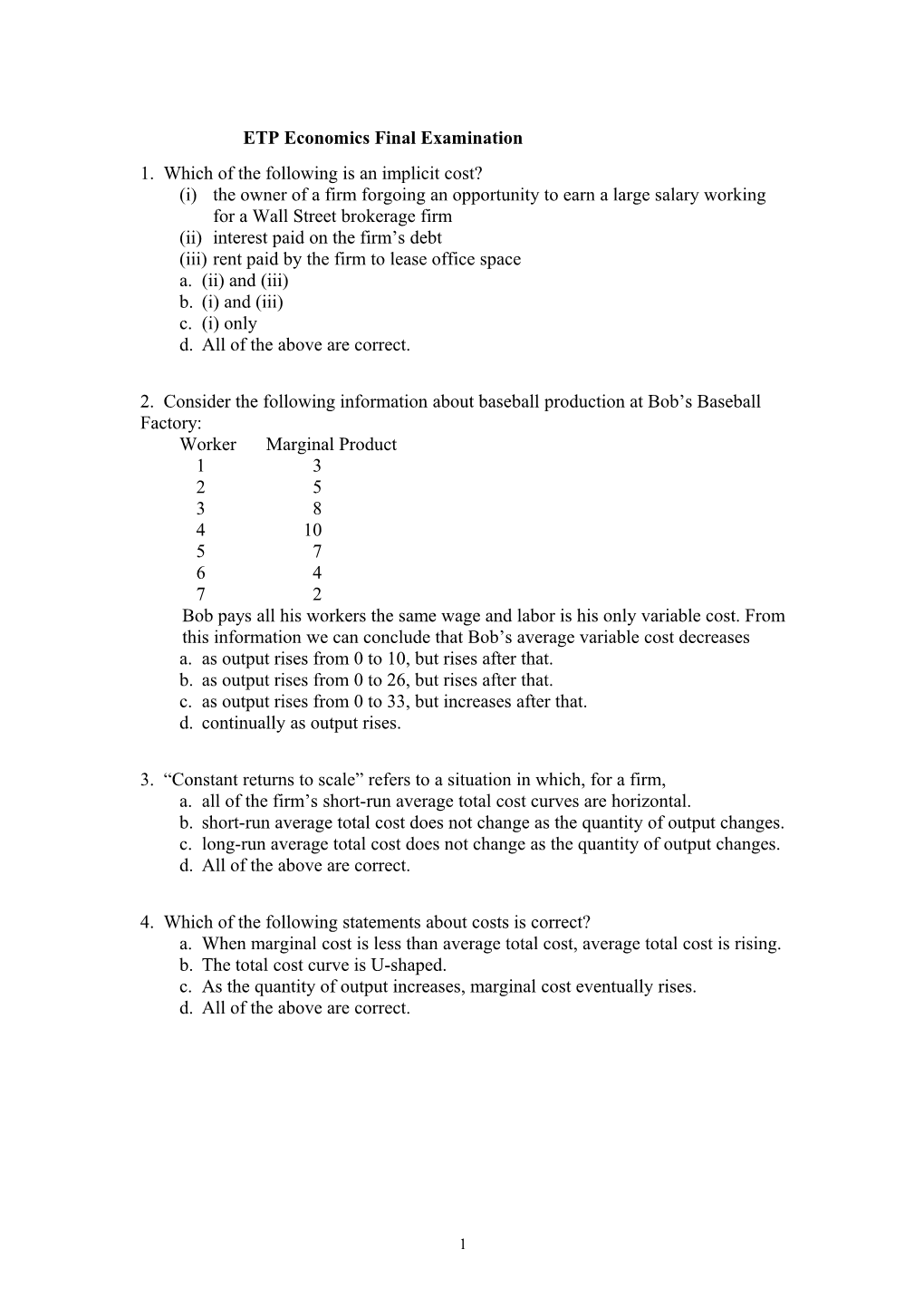 Which of the Following Is an Implicit Cost