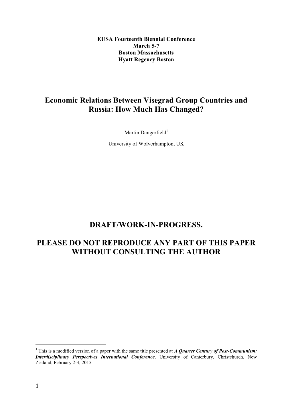 Economic Relations Between Visegrad Group Countries and Russia