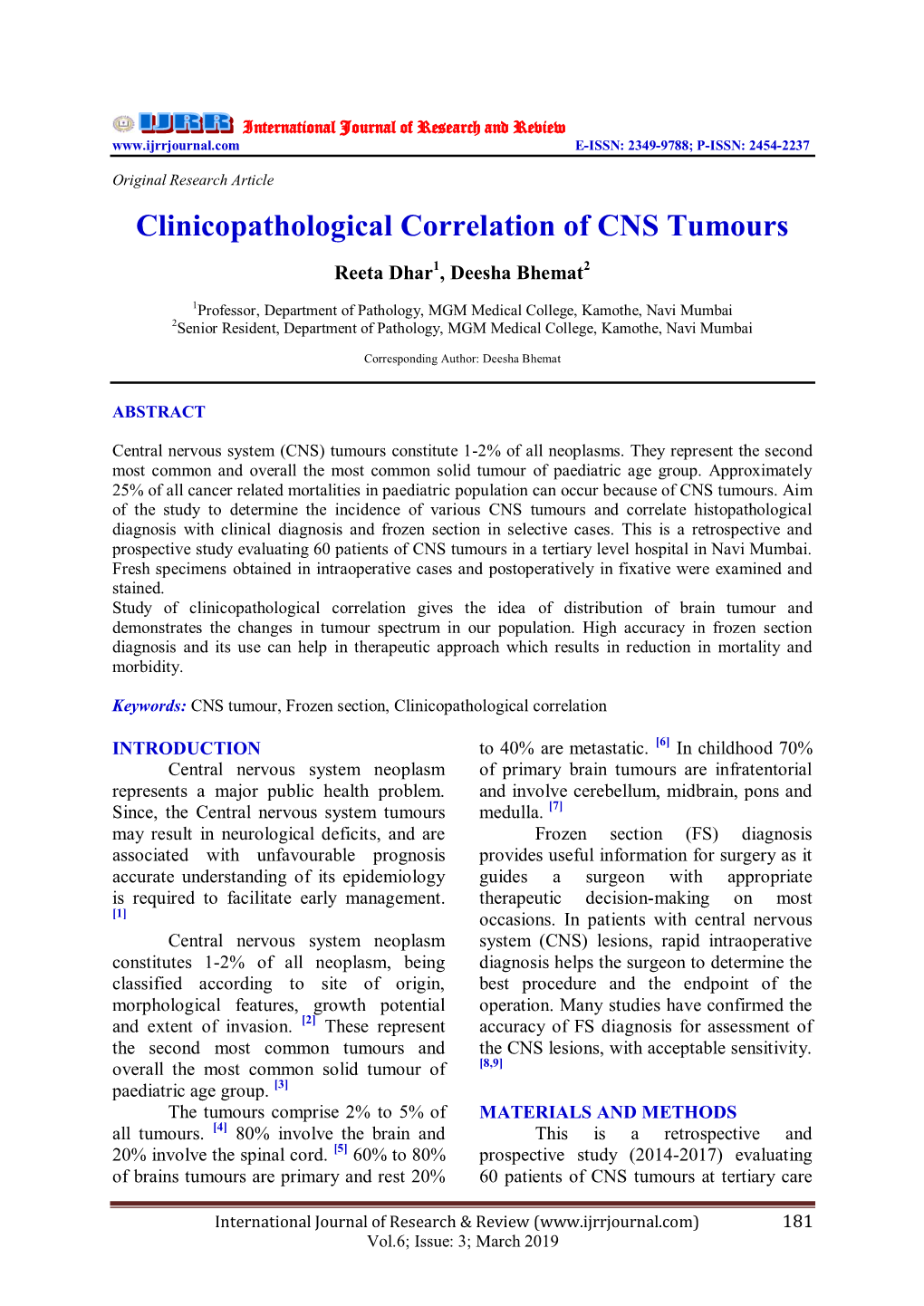 Clinicopathological Correlation of CNS Tumours