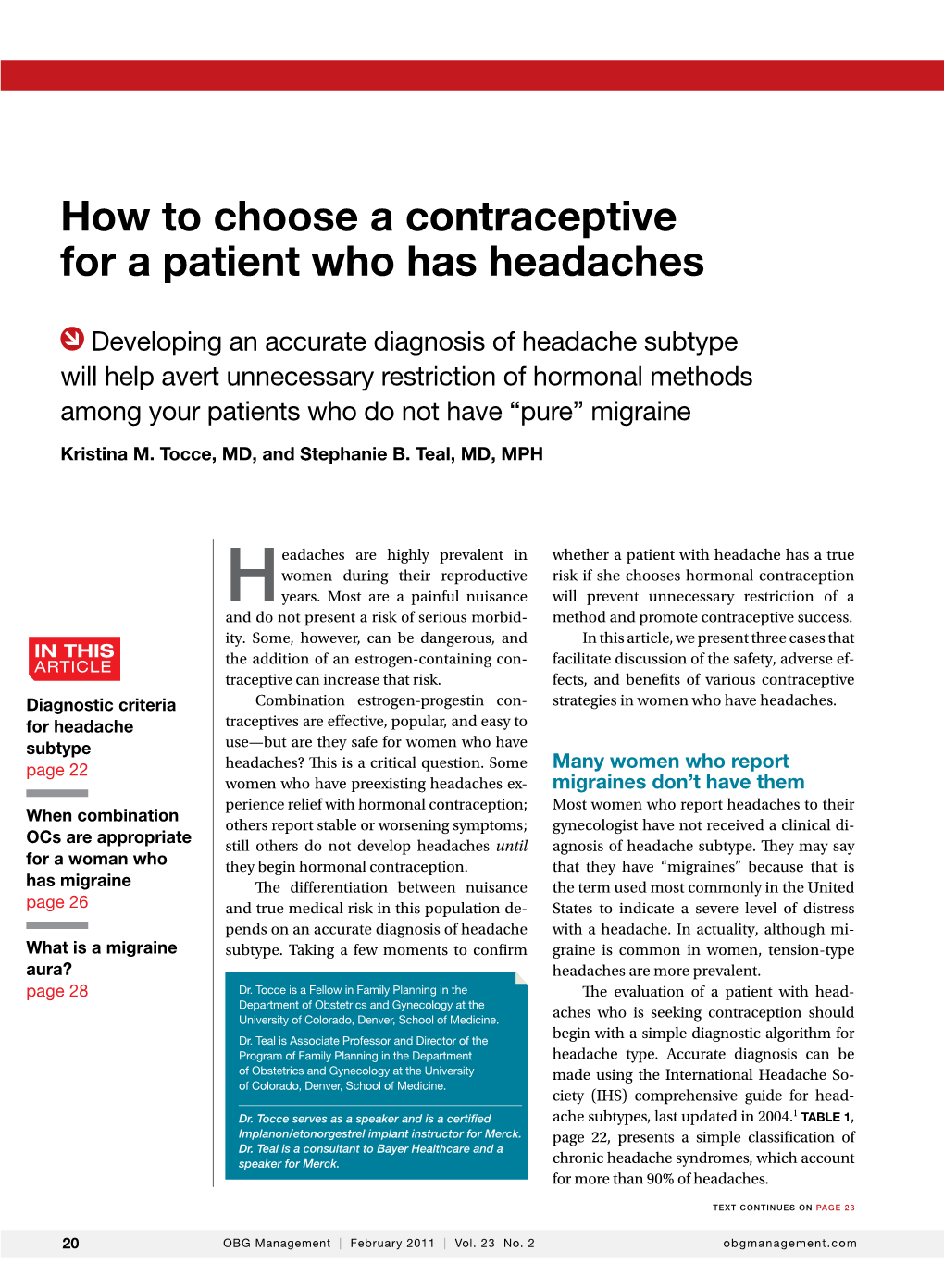 How to Choose a Contraceptive for a Patient Who Has Headaches