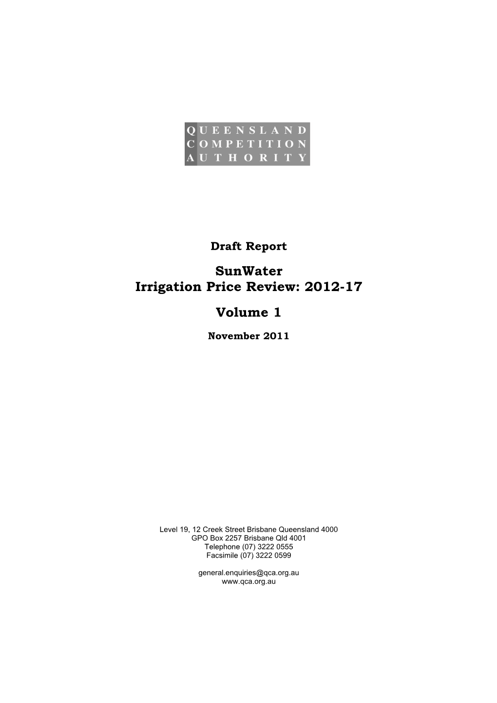 Sunwater Irrigation Price Review: 2012-17 Volume 1