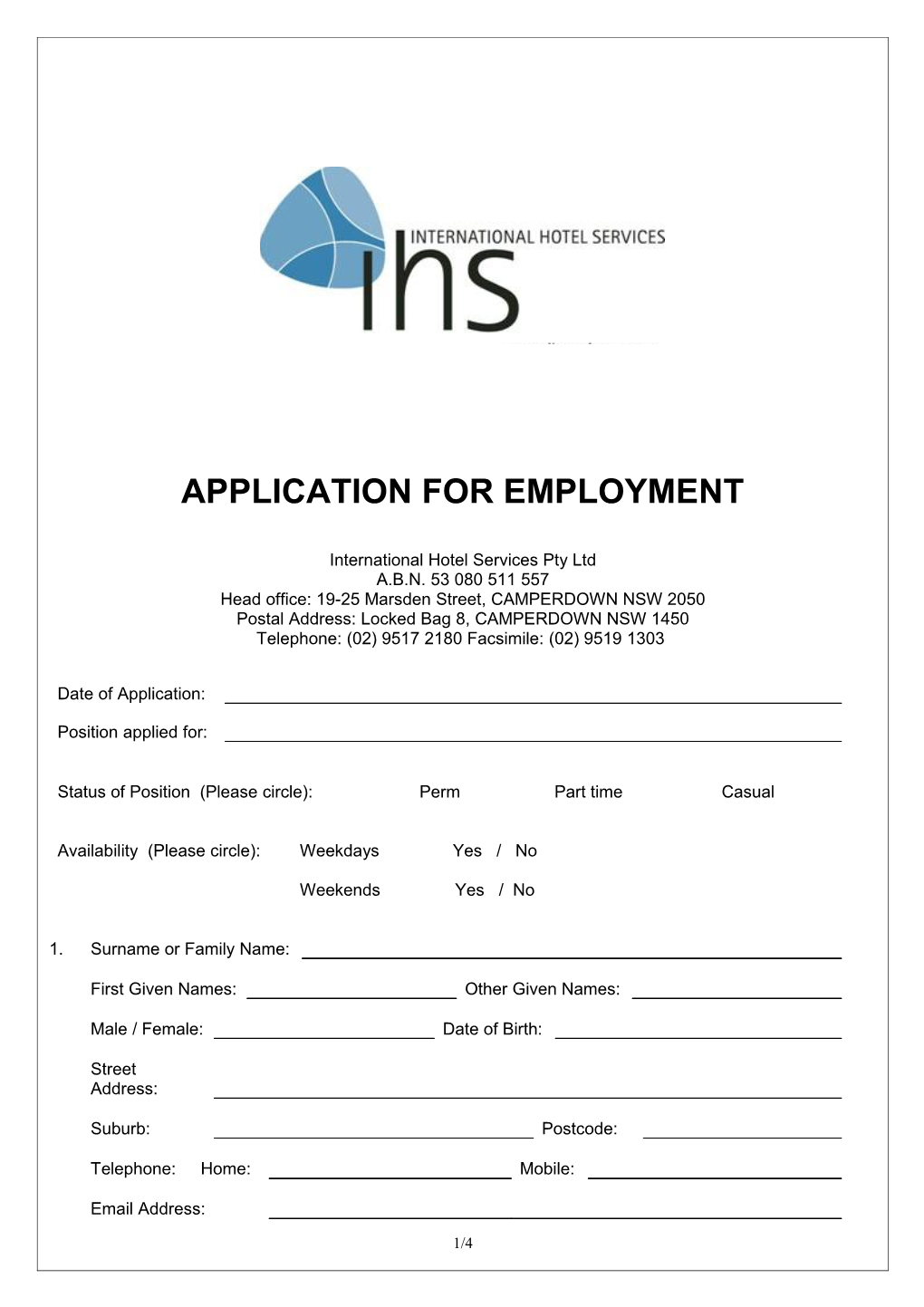 Application for Employment s97