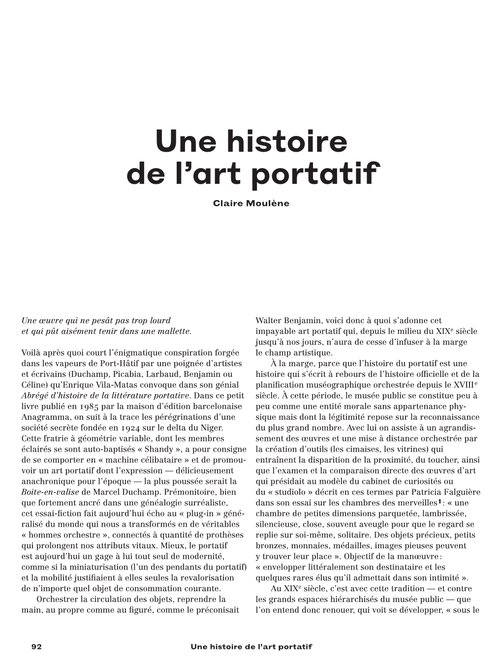 Une Histoire De L'art Portatif