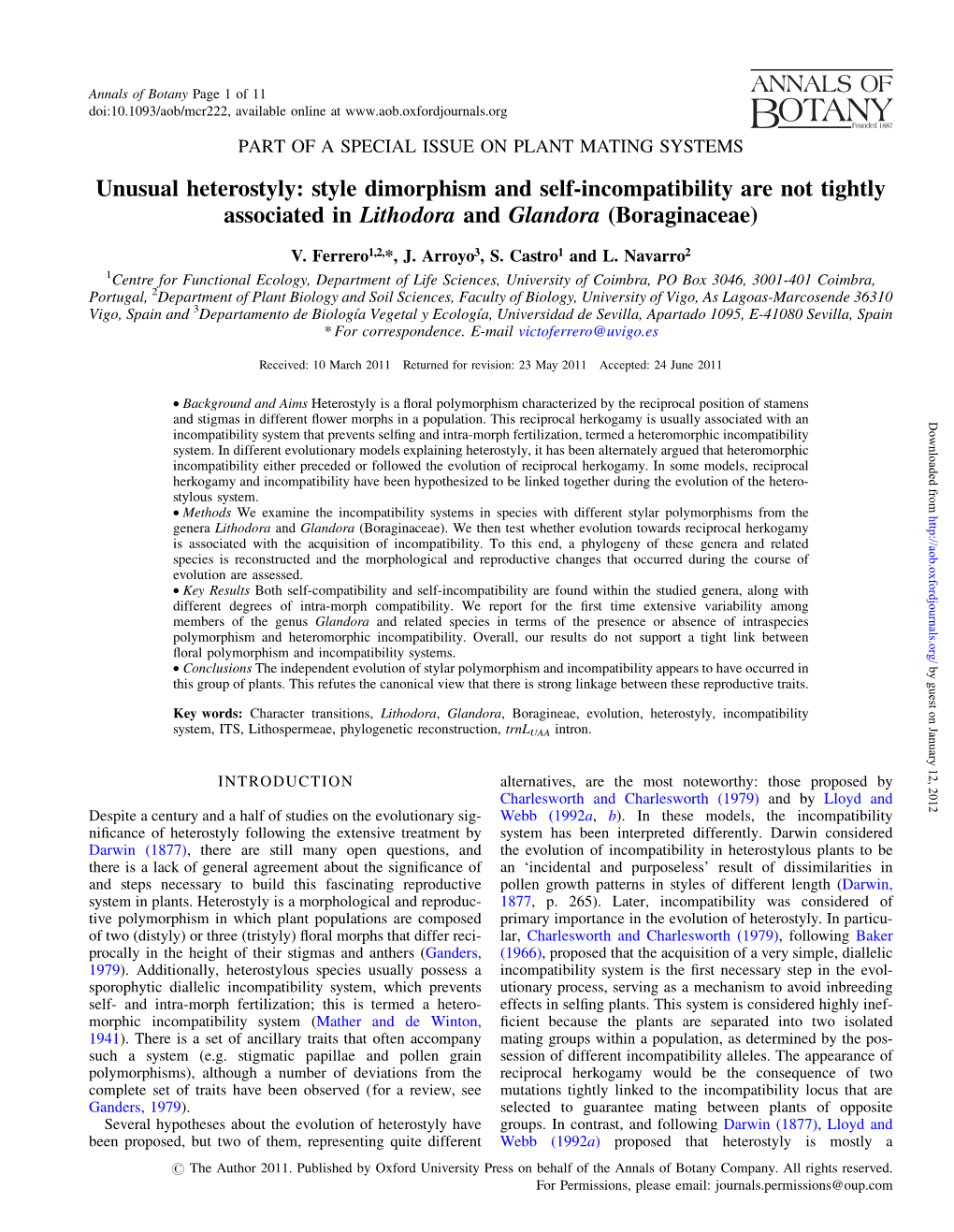 Unusual Heterostyly: Style Dimorphism and Self-Incompatibility Are Not Tightly Associated in Lithodora and Glandora (Boraginaceae)