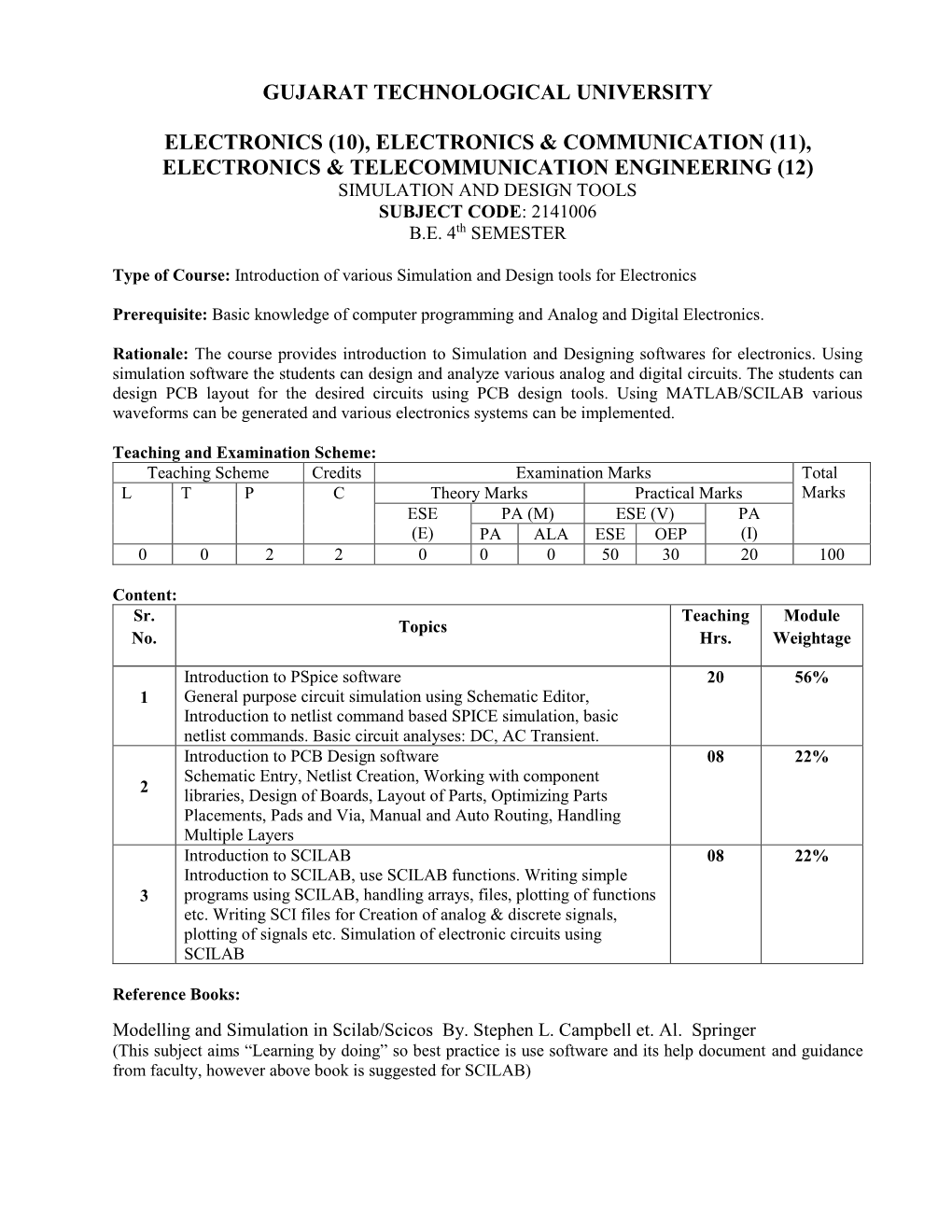 Simulation and Design Tools Subject Code: 2141006 B.E