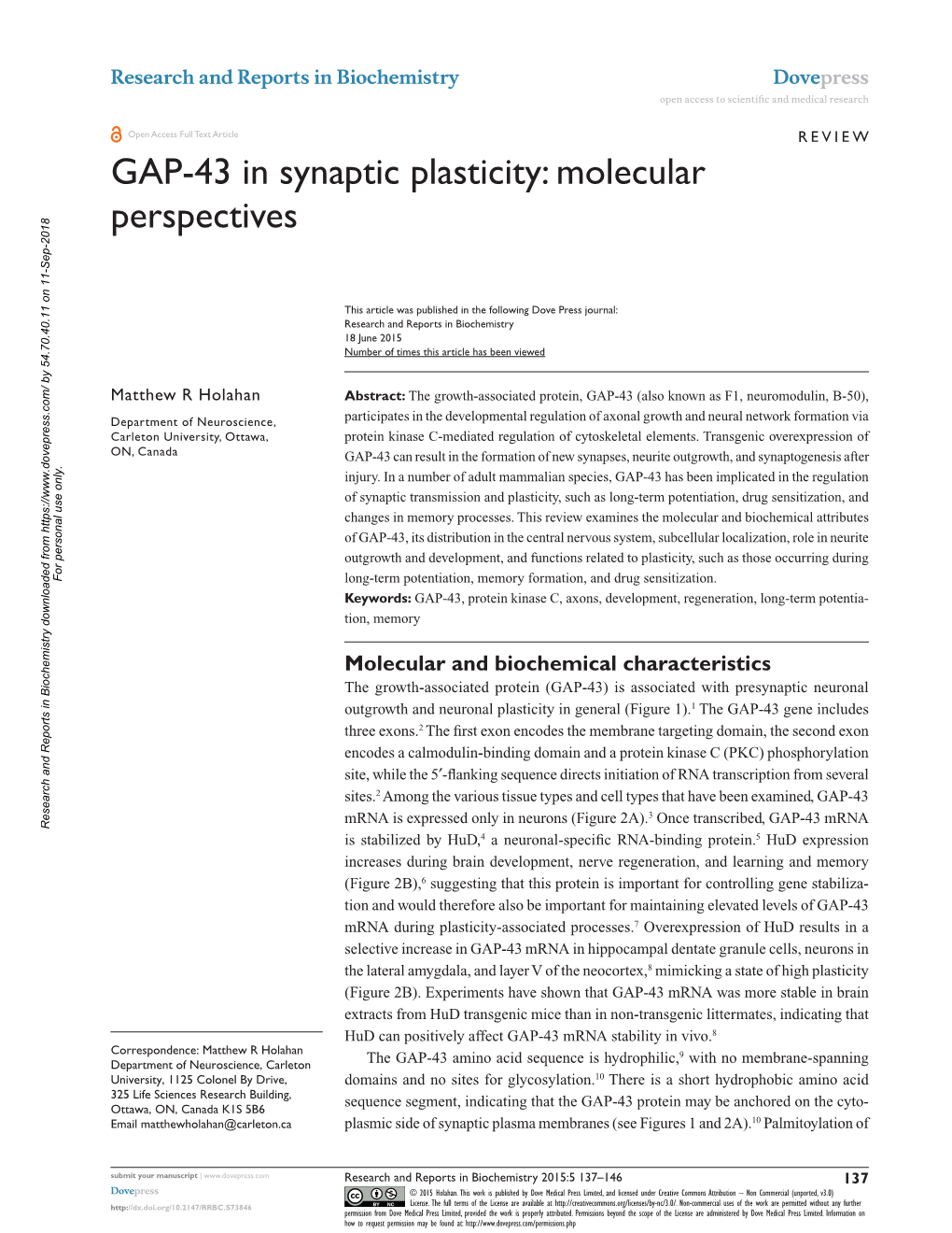 GAP-43 in Synaptic Plasticity: Molecular Perspectives