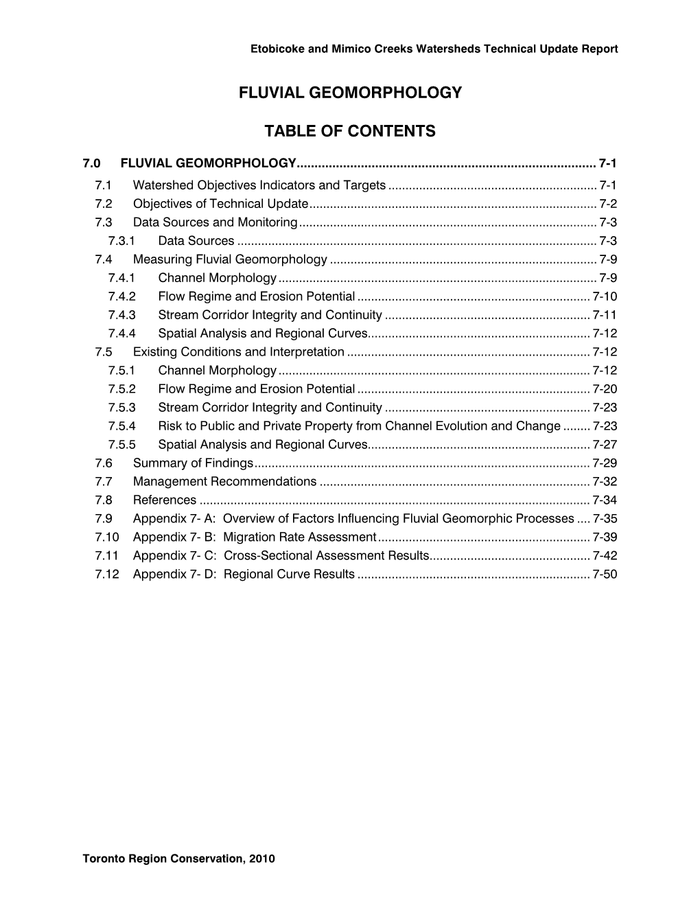 Fluvial Geomorphology Table of Contents