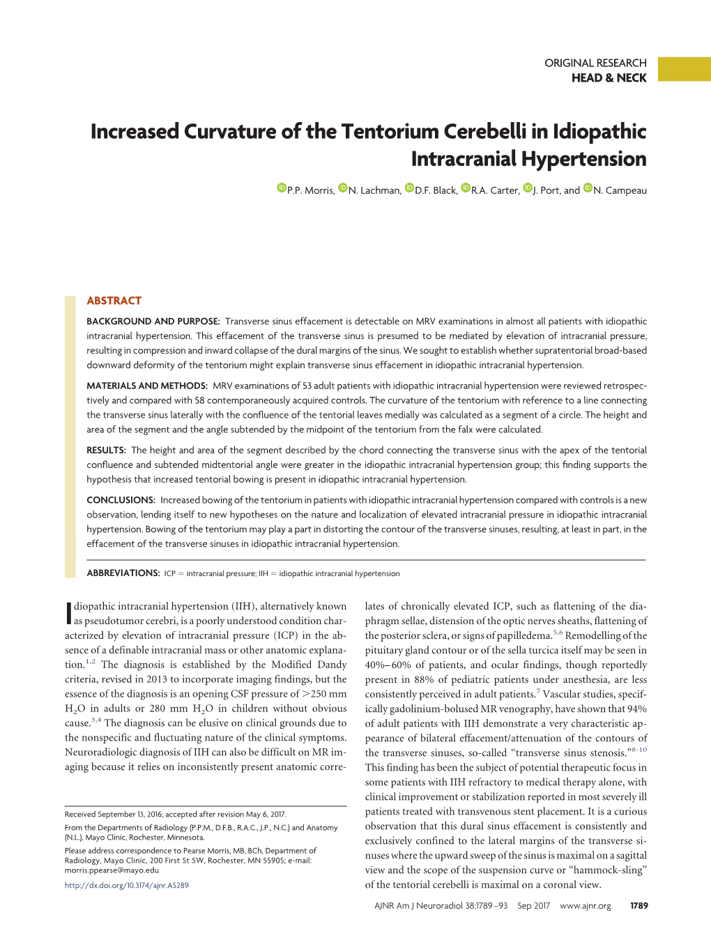 Increased Curvature of the Tentorium Cerebelli in Idiopathic Intracranial Hypertension