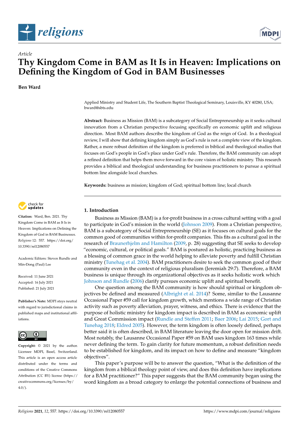 Implications on Defining the Kingdom of God in BAM Businesses