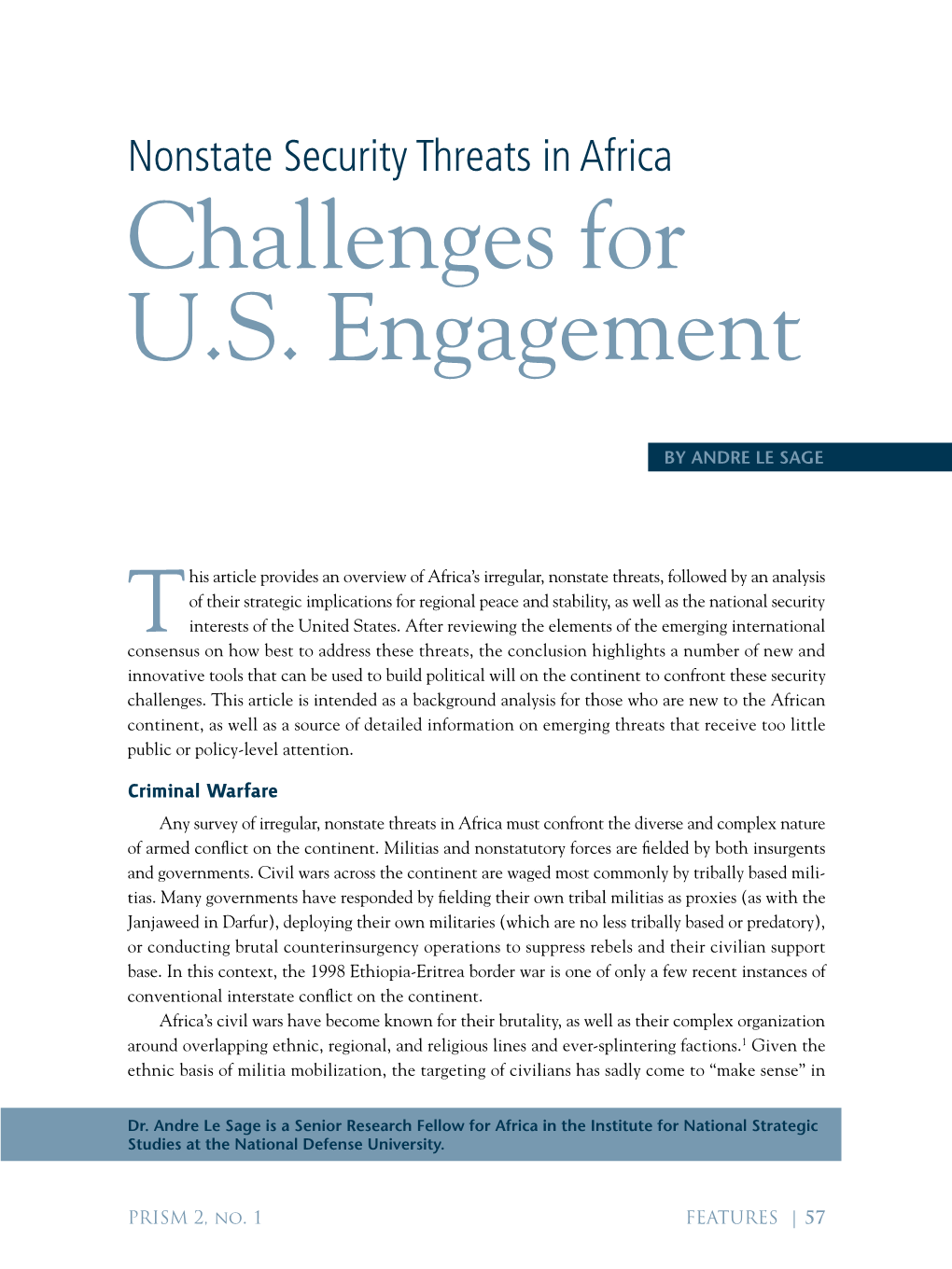 Nonstate Security Threats in Africa: Challenges for U.S. Engagement