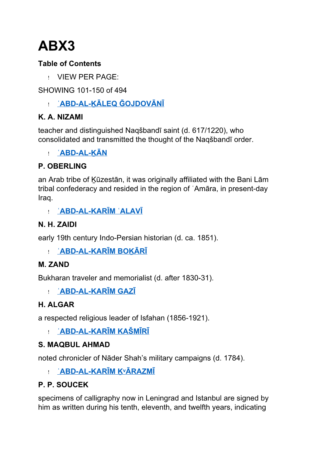 Table of Contents VIEW PER PAGE: SHOWING 101-150 of 494 ʿABD