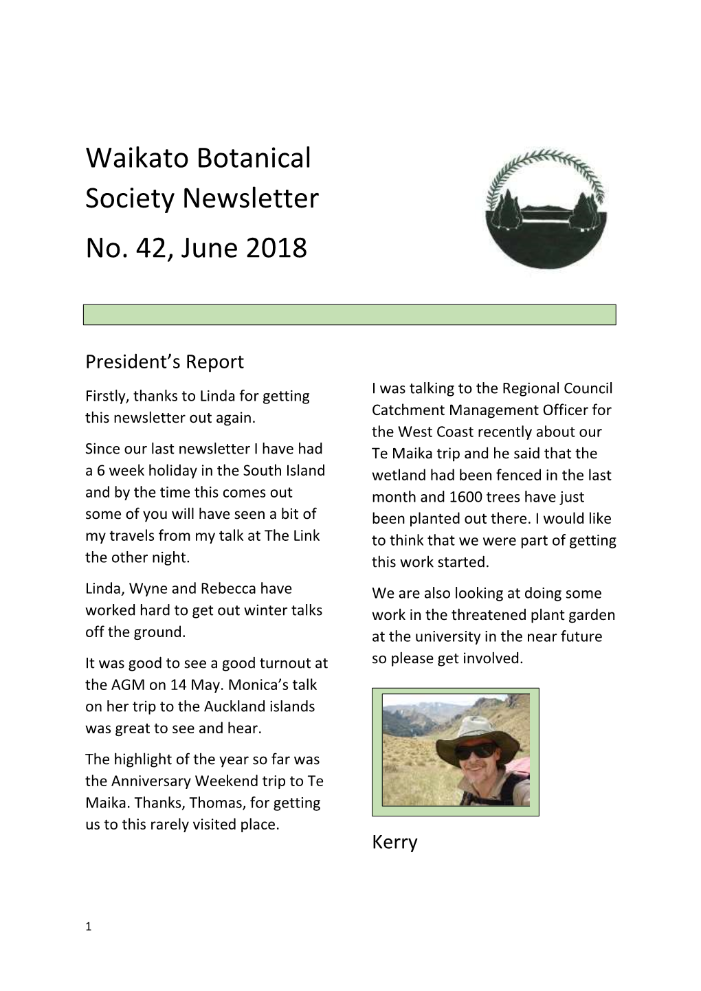 Waikato Botanical Society Newsletter No. 42, June 2018