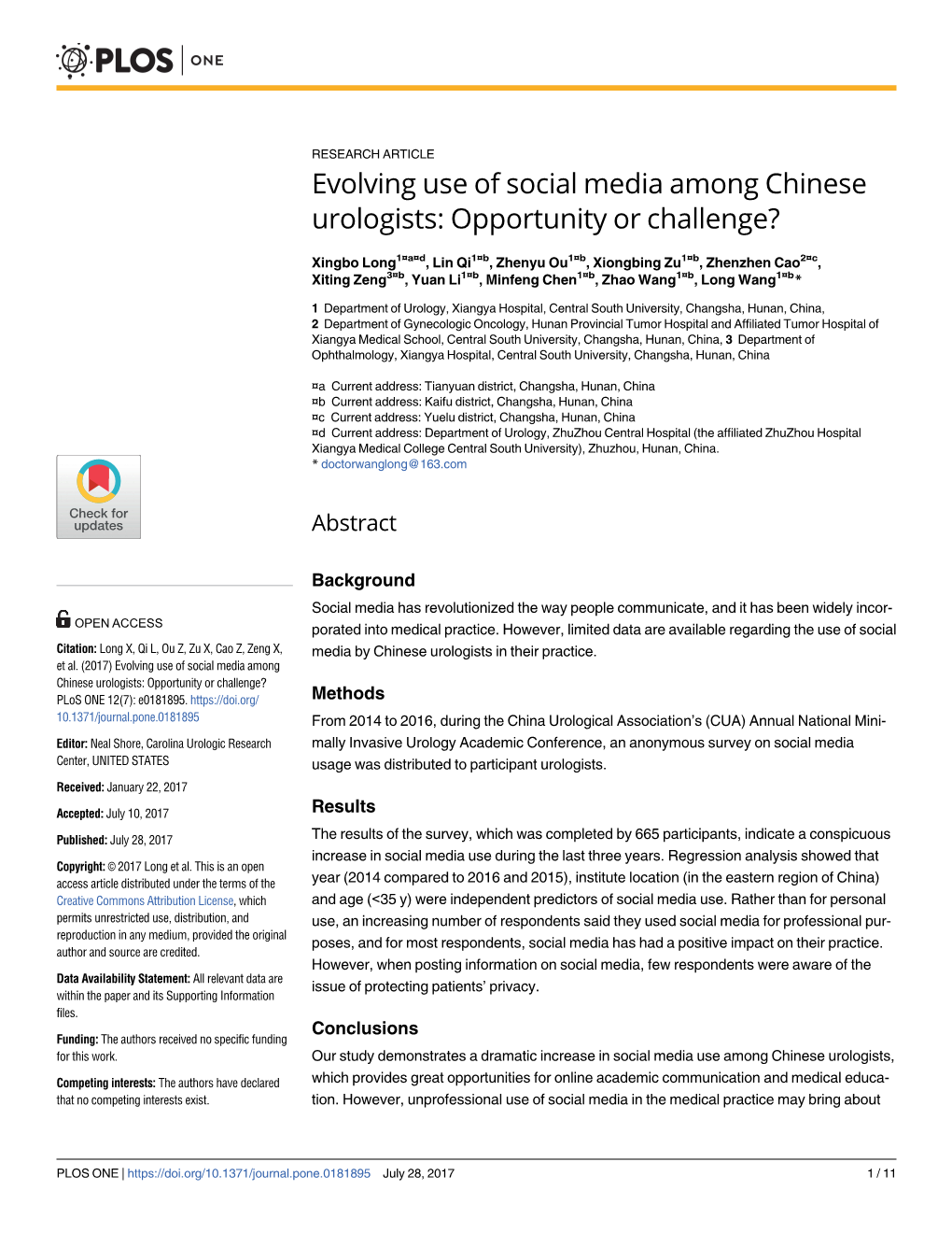 Evolving Use of Social Media Among Chinese Urologists: Opportunity Or Challenge?