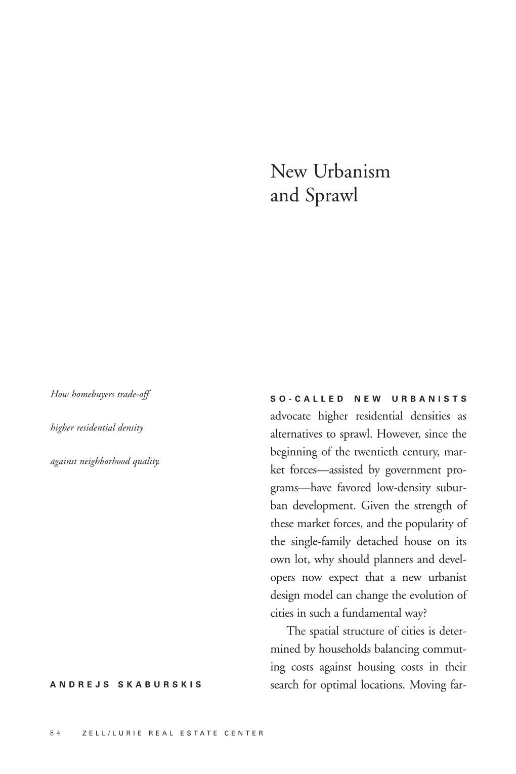 New Urbanism and Sprawl