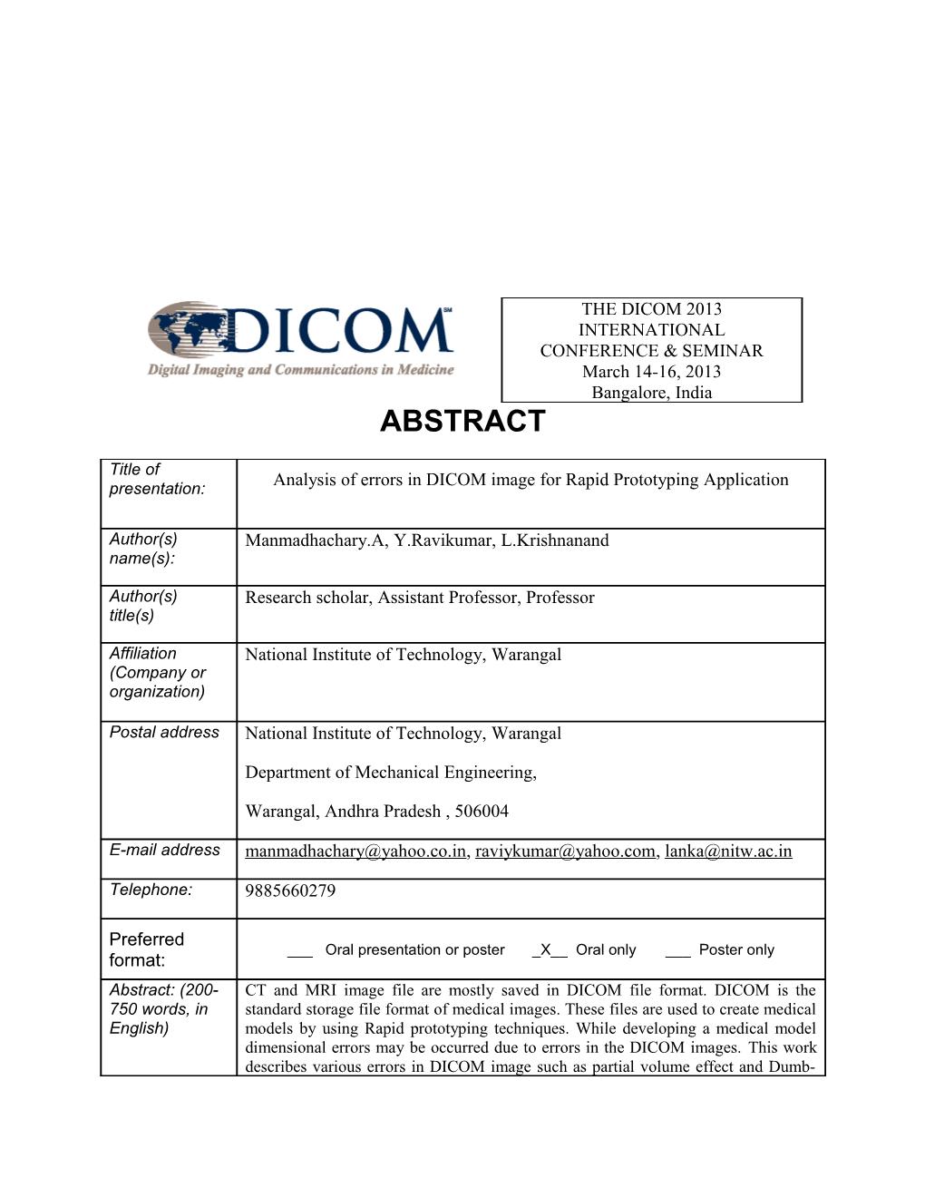 Analysis of Errors in DICOM Image for Rapid Prototyping Application