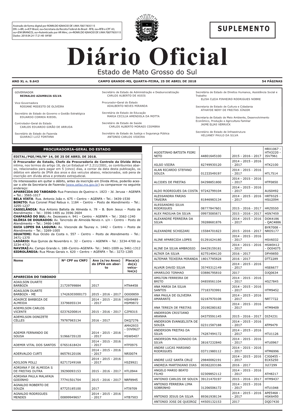 Diário Oficial Estado De Mato Grosso Do Sul