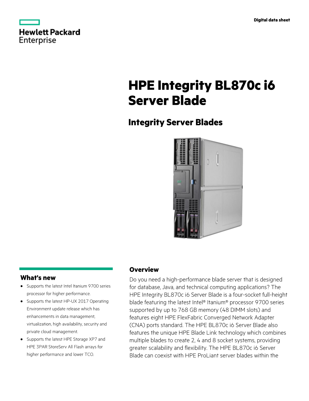 HPE Integrity Bl870c I6 Server Blade Digital Data Sheet