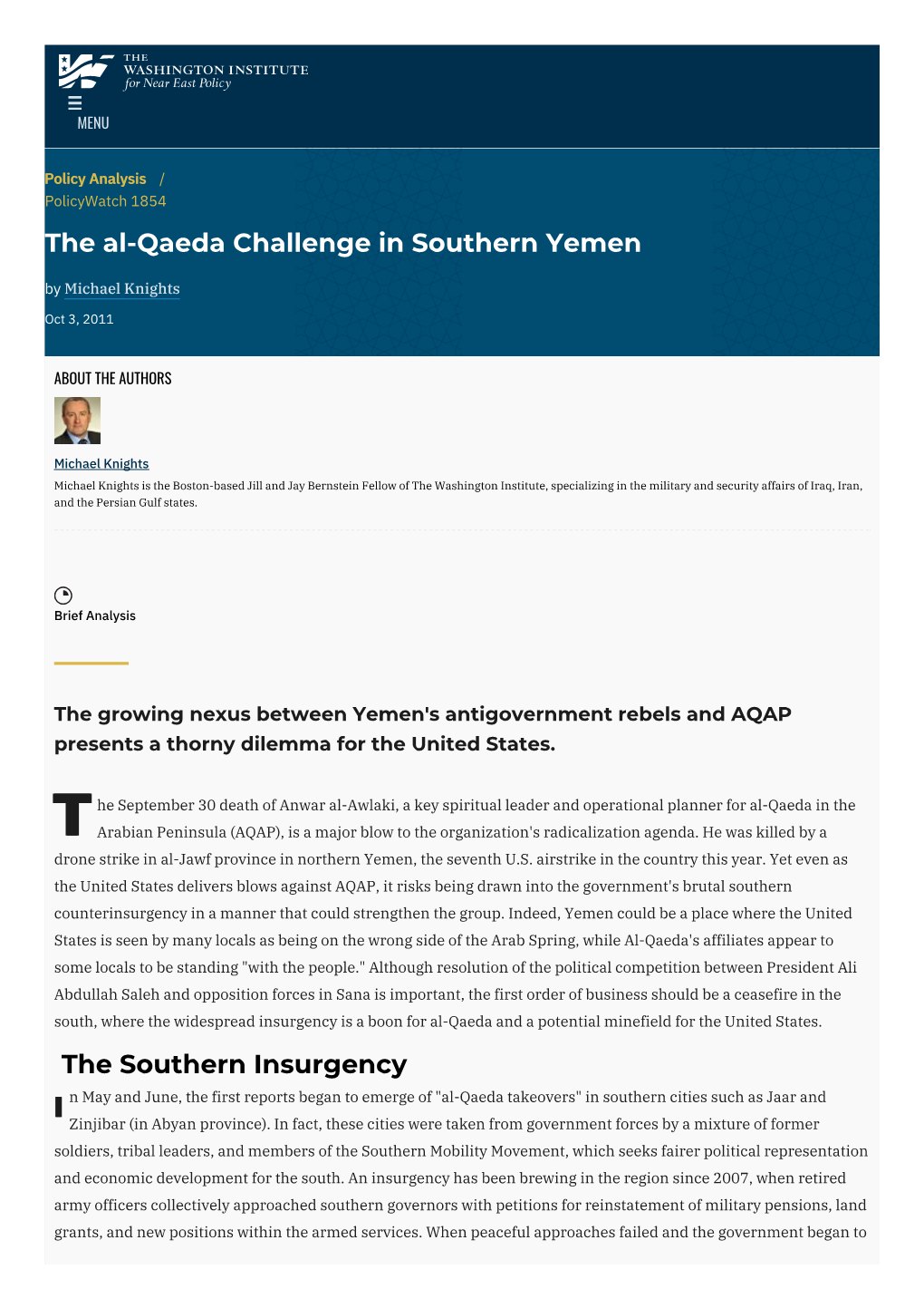 The Al-Qaeda Challenge in Southern Yemen | the Washington Institute