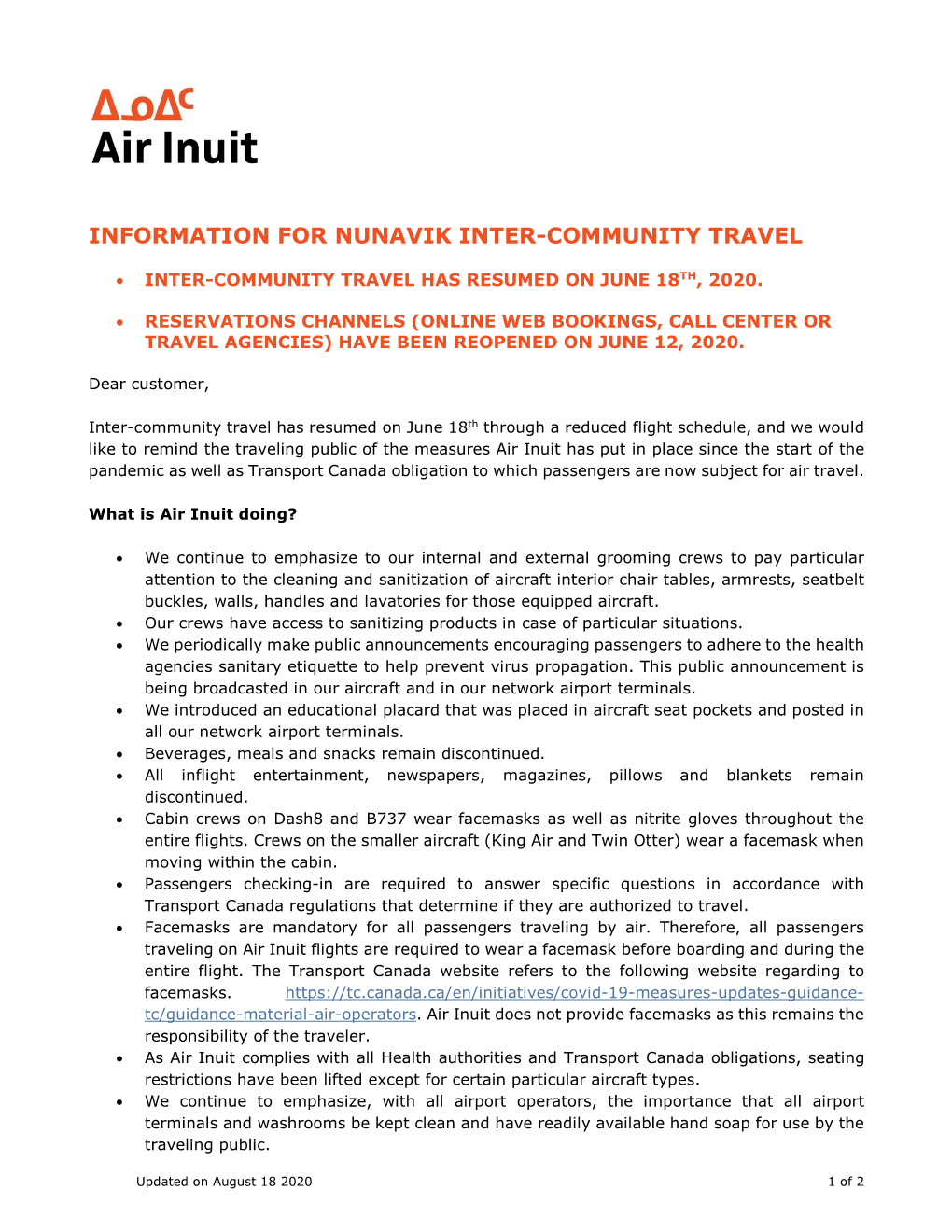 Information for Nunavik Inter-Community Travel