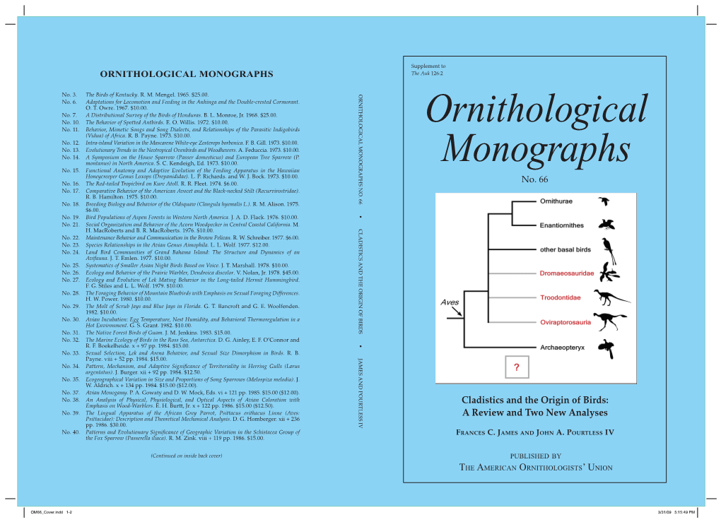 Ornithological Monographs the Auk 126:2