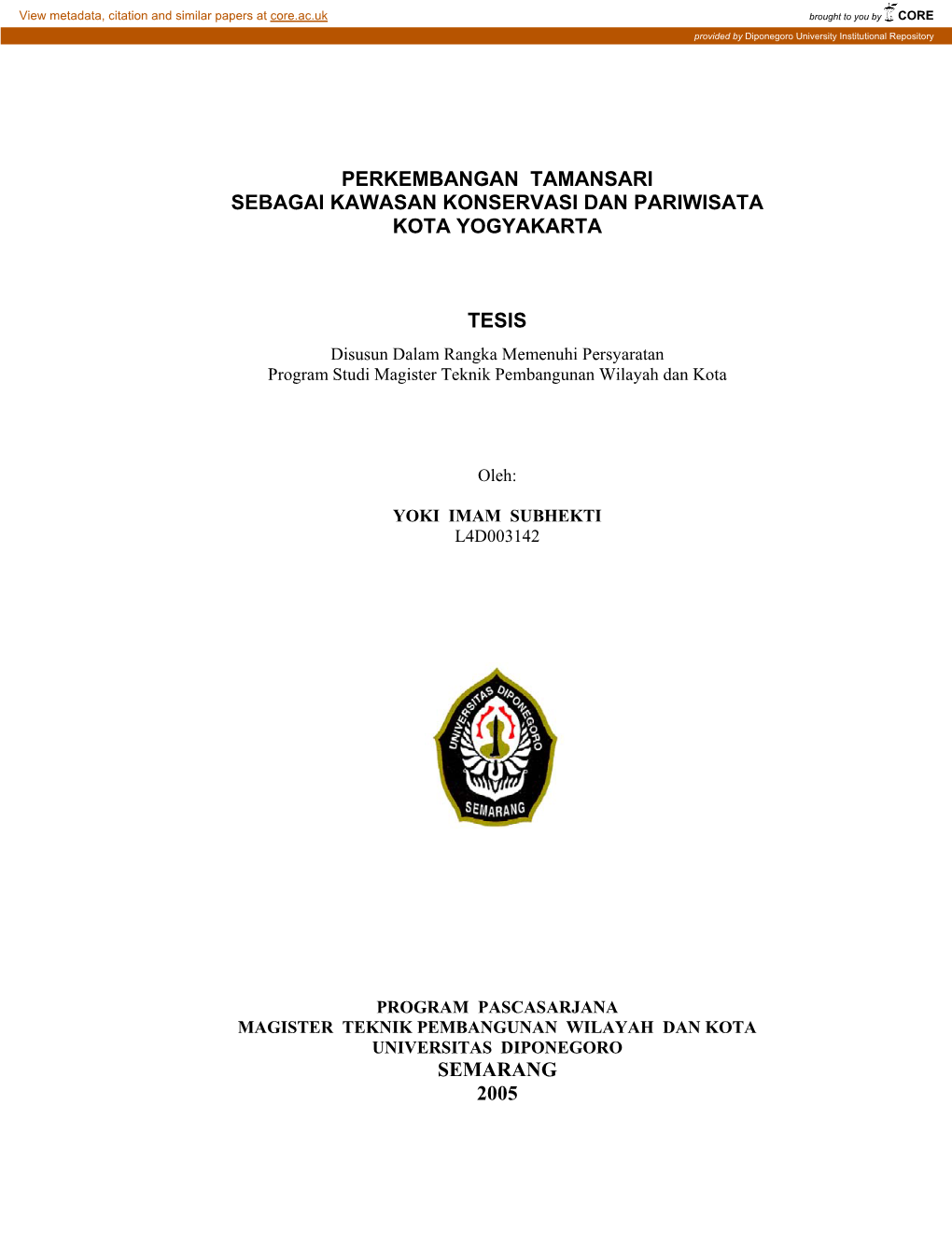 Perkembangan Tamansari Sebagai Kawasan Konservasi Dan Pariwisata Kota Yogyakarta