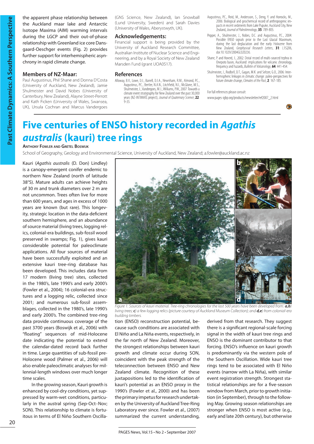 Five Centuries of ENSO History Recorded in Agathis Australis (Kauri