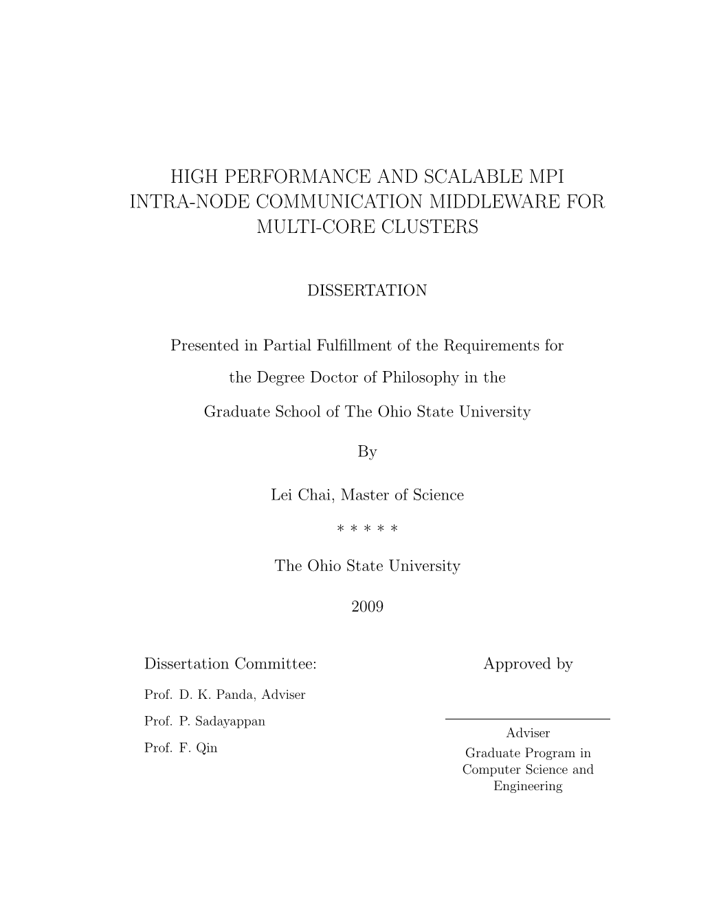 High Performance and Scalable Mpi Intra-Node Communication Middleware for Multi-Core Clusters