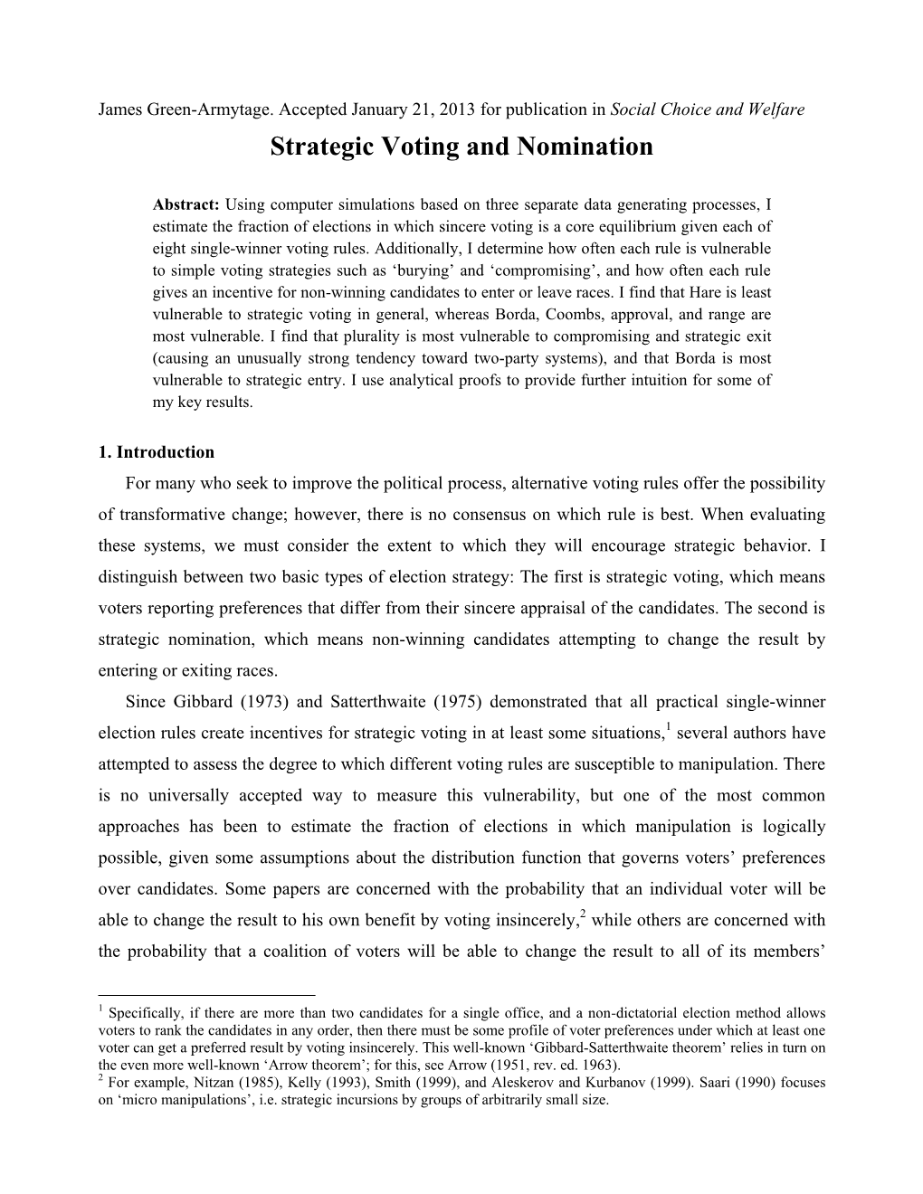 Strategic Voting and Nomination