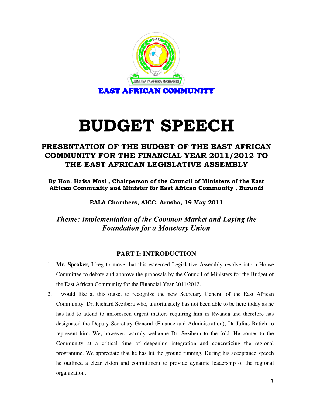 Eac Budget Speech Fy 2011-2012
