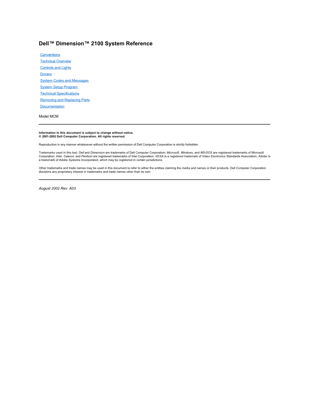 Dell Dimension 2100 User's Guide