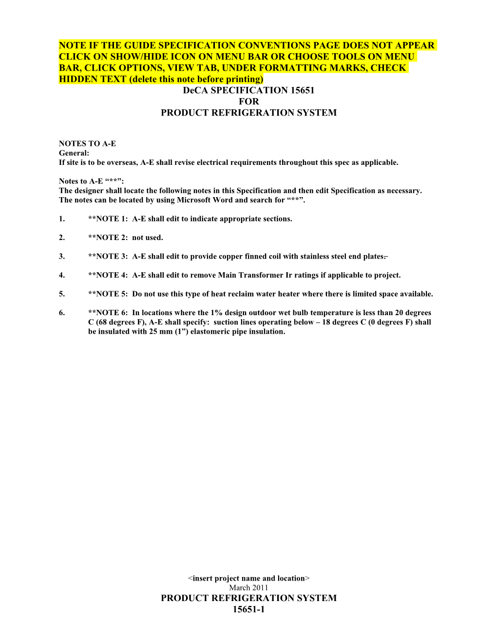 Section 15651-Product Refrigeration System