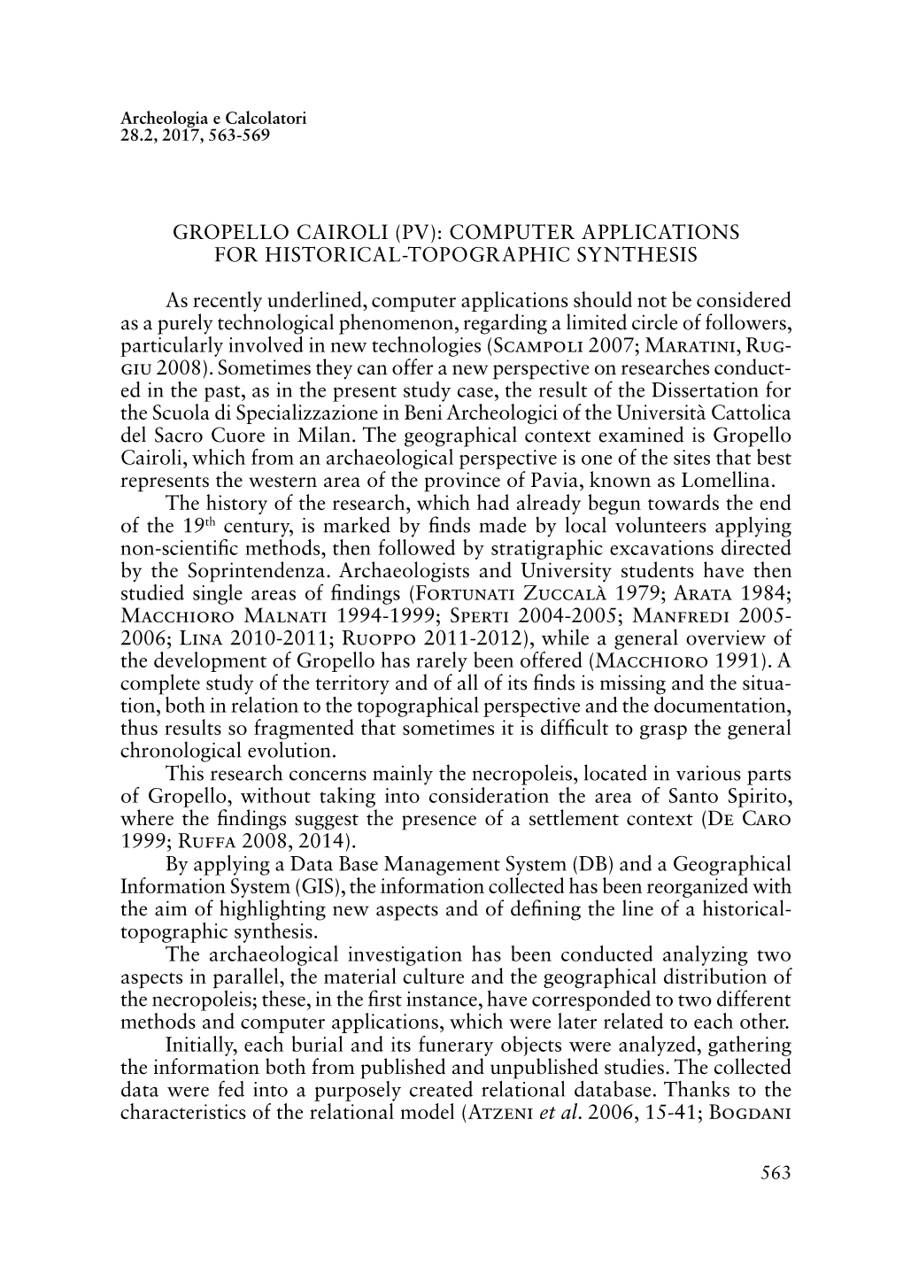 Gropello Cairoli (Pv): Computer Applications for Historical-Topographic Synthesis