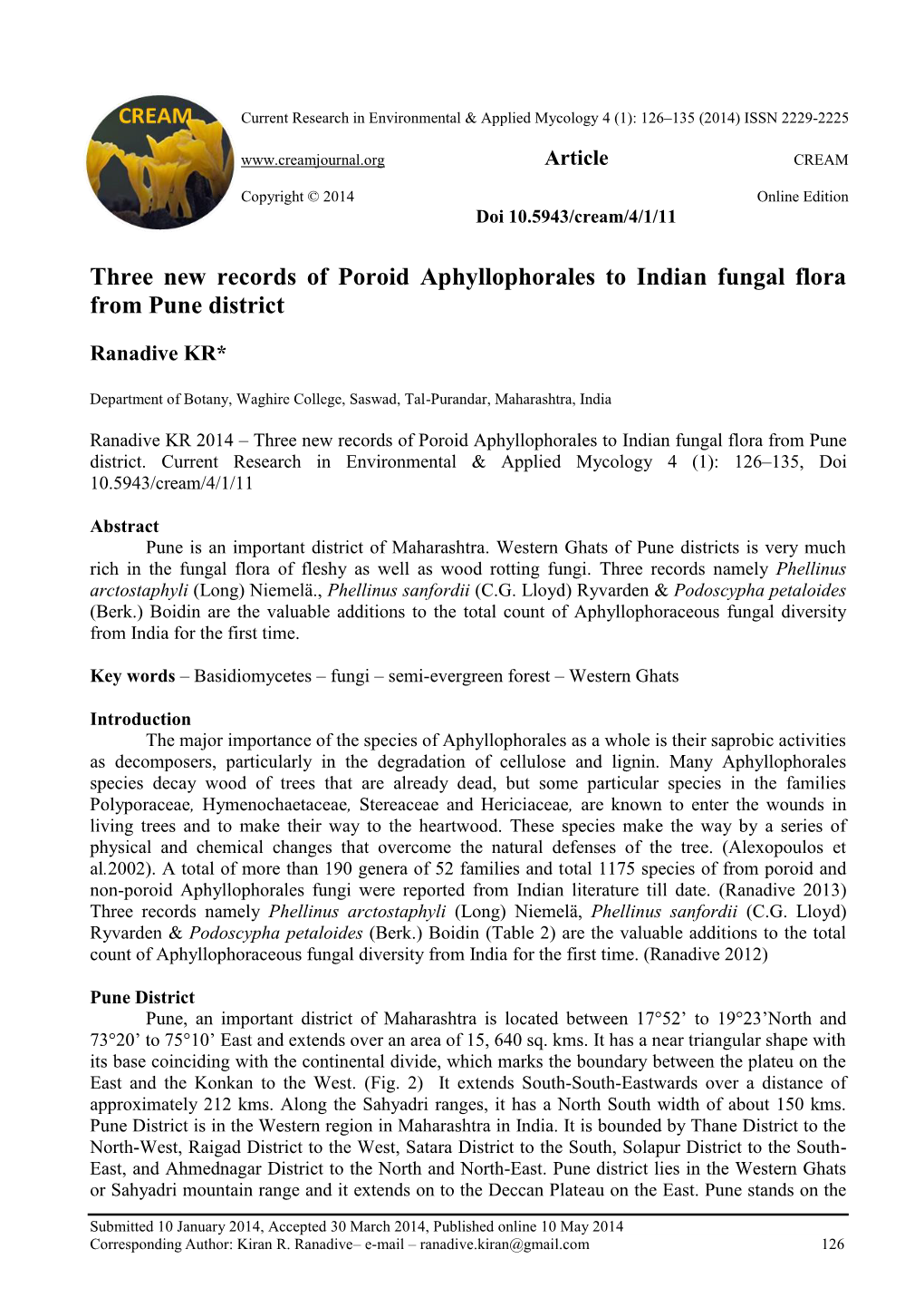 Three New Records of Poroid Aphyllophorales to Indian Fungal Flora from Pune District