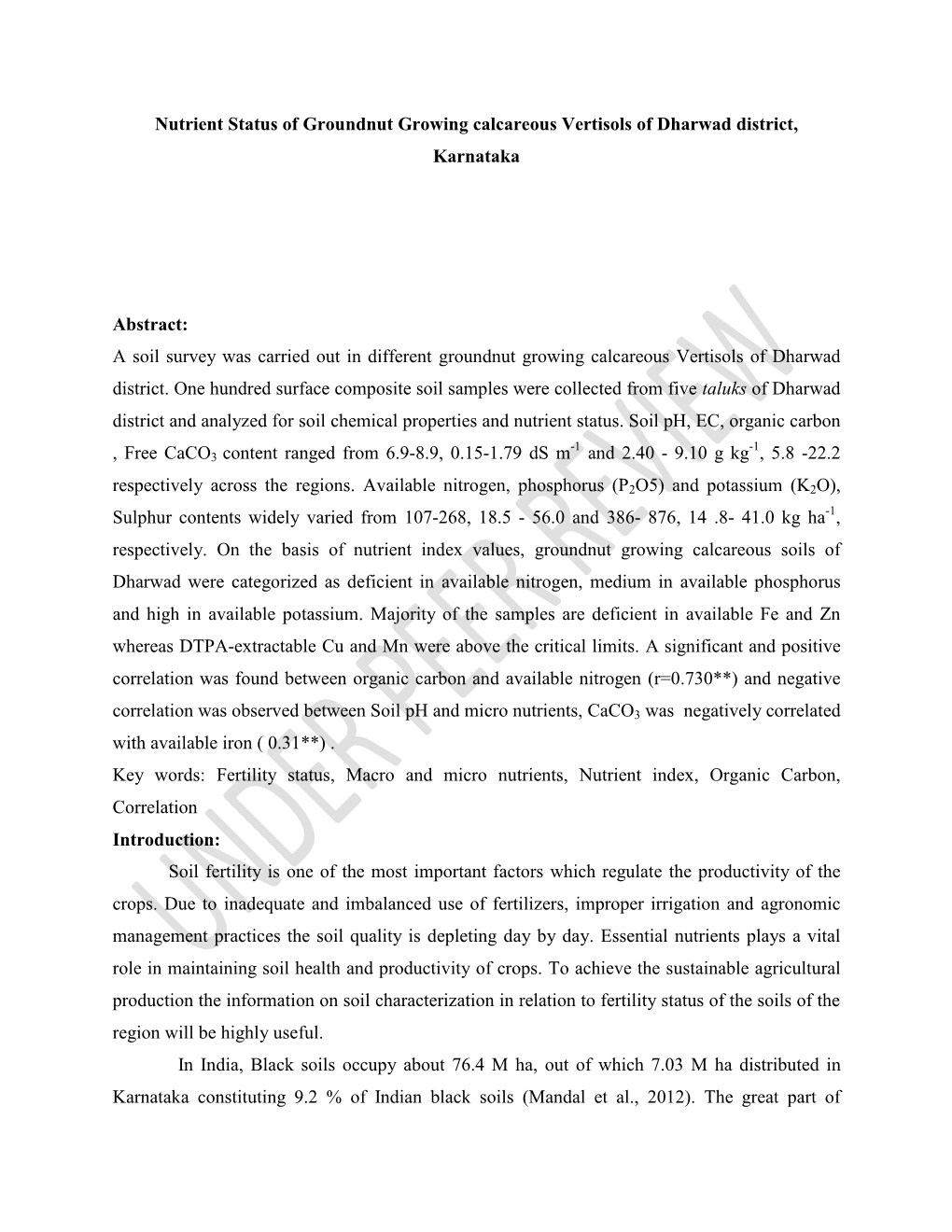 Nutrient Status of Groundnut Growing Calcareous Vertisols of Dharwad District, Karnataka