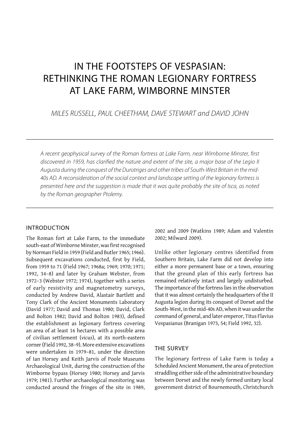 Rethinking the Roman Legionary Fortress at Lake Farm, Wimborne Minster