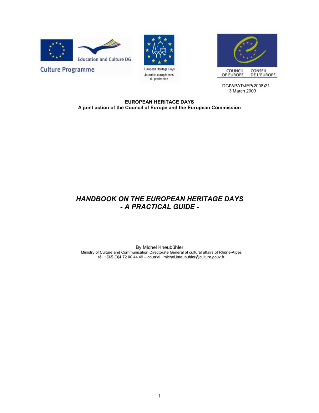 Handbook on the European Heritage Days - a Practical Guide